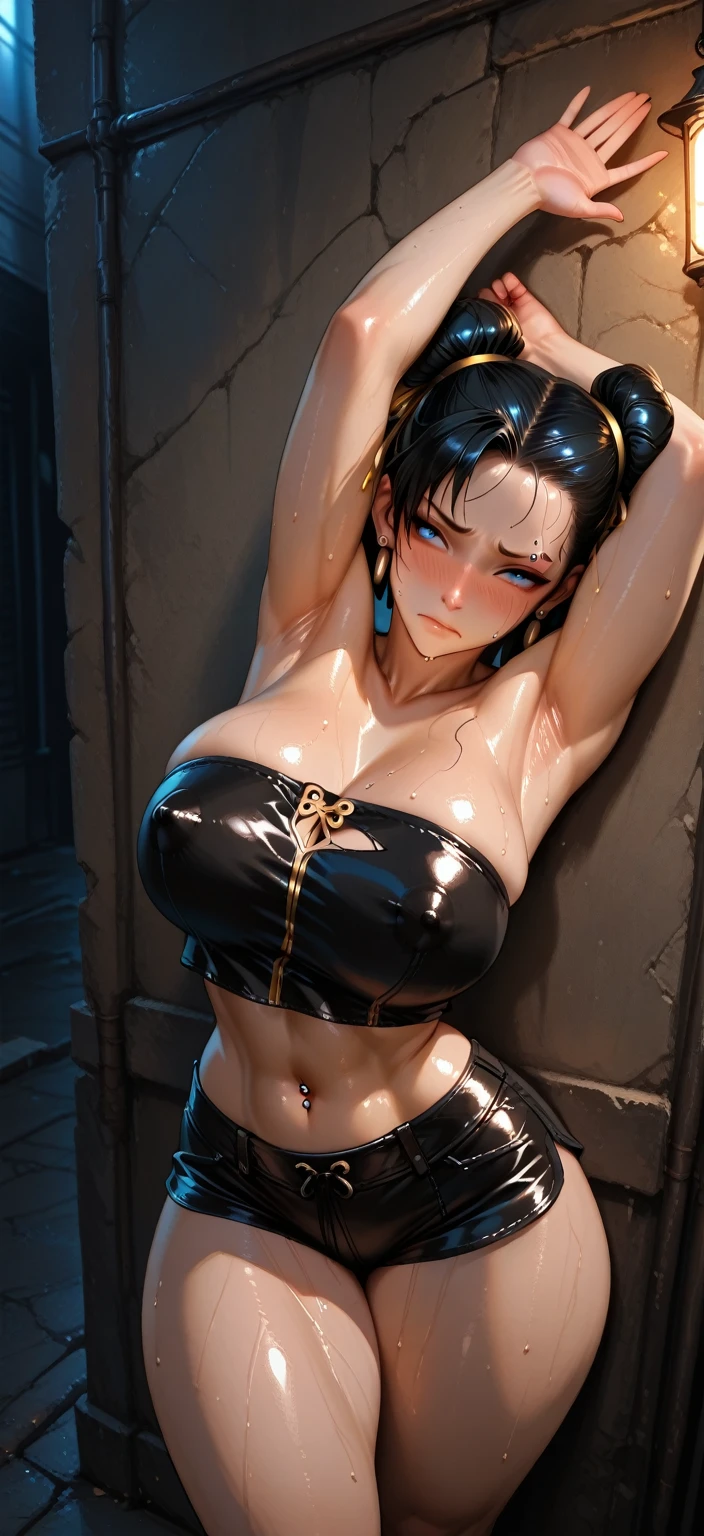 from above,armpit focus,Sexy female BSDM gets down on her knees and hugs an innocent woman'head of、1 female,slave, alone, short hair, {(sheer slave uniform1.2),(covered nipples:1.2)、huge breasts, huge ass},((open mouth,orgasm:1.4)), ((open crotch)), ((kneel down)),((Please show me your armpits)),((background: dark basement)),(masterpiece), (highest quality), (Super detailed), (Super detailed biautiful eyes:1.4),(Detailed CG illustration), ((very delicate and beautiful)),cinematic light,