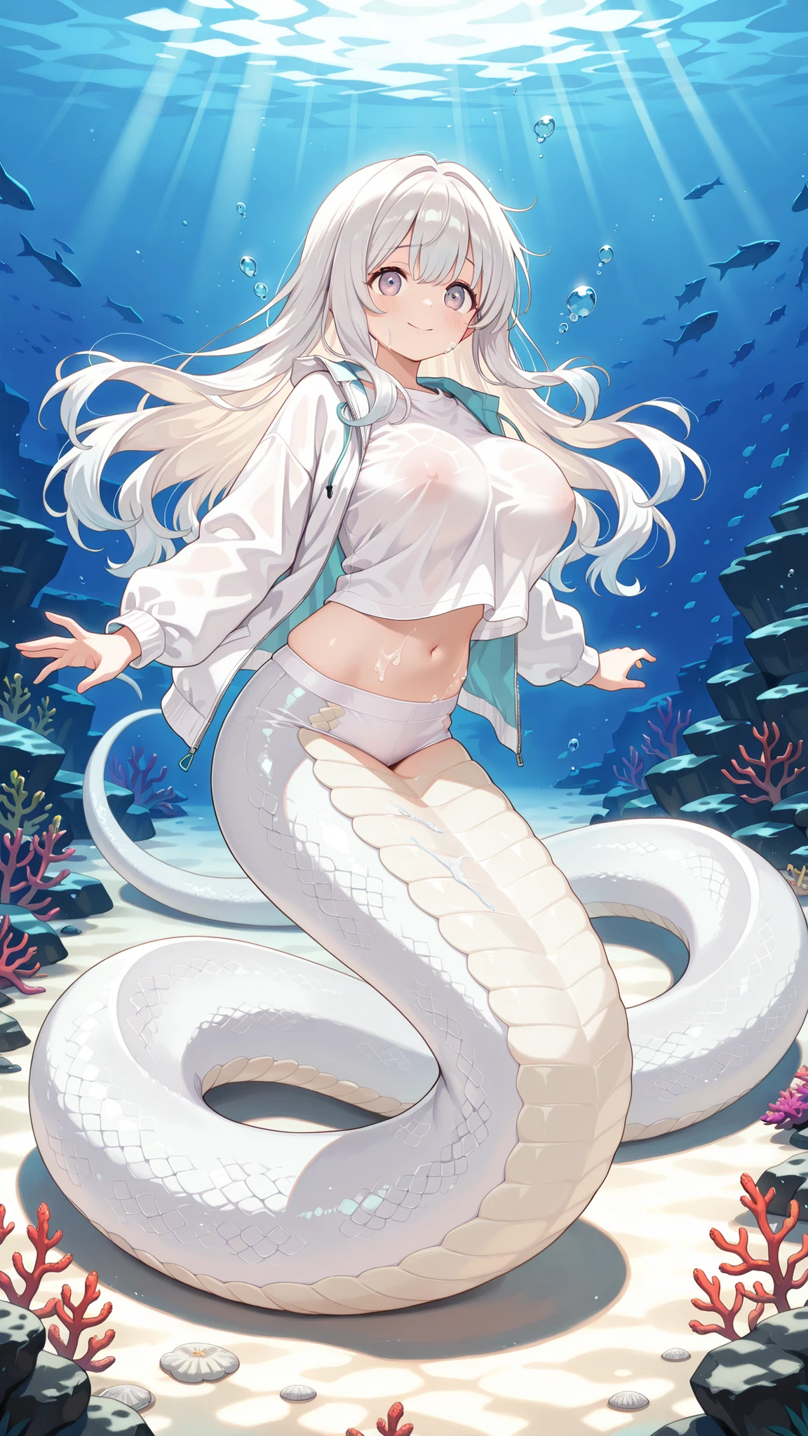 masterpiece, best quality,1snake,snake,unparalleled masterpiece, ultra realistic 8k CG, perfect artwork, ((perfect female figure)), white hair, red eyes, mature female, milf, narrow waist, chinese deity, looking at viewer, seductive posture, alluring, clean, beautiful face, pure face, pale skin, absurdly long hair, divine goddess, shiny skin, skindentation, lace, lace trim, lace-trimmed legwear, delicate pattern, intricate detail, (rich:1.4), pres,long pointy ears,