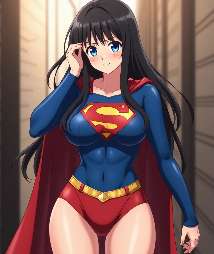 The nipples of a girl dressed as Superwoman are visible
