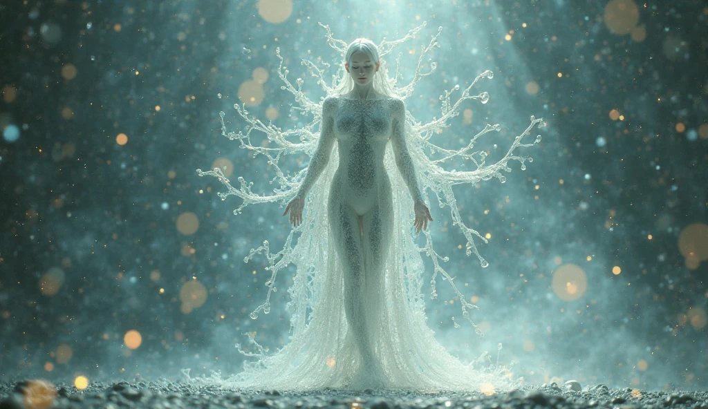A humanoid form shedding an old transparent skin, stepping into higher ...