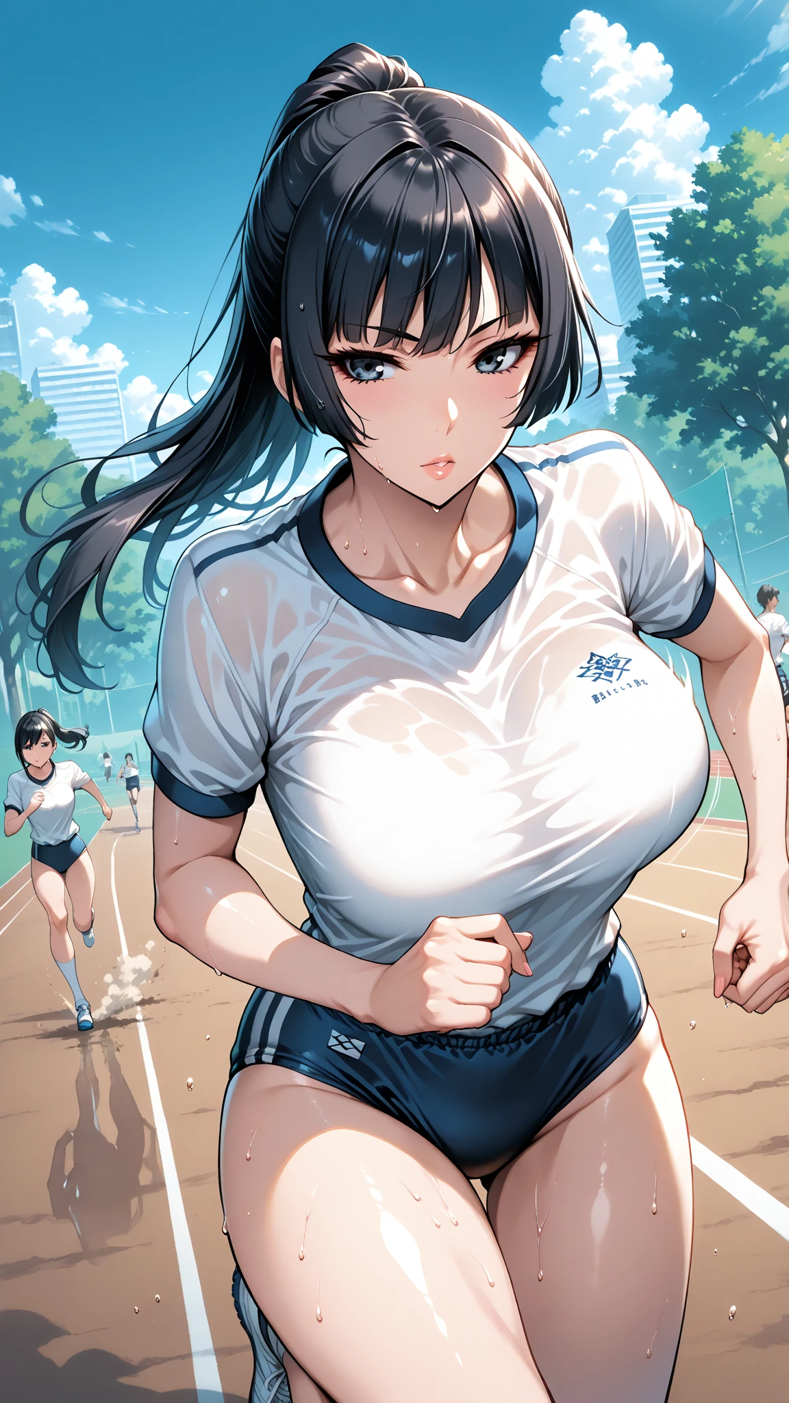 <lora:motion_blur_v0.3:1.3>, (motion_blur1.3),
1girl, solo, cute face, kawaii, cute, very big eyes, Aesthetic Anime Eyes,
small face,
huge breasts,
gym shirt, buruma,
(running:1.2),
looking afar, looking ahead,
outdoors,
masterpiece, best quality,