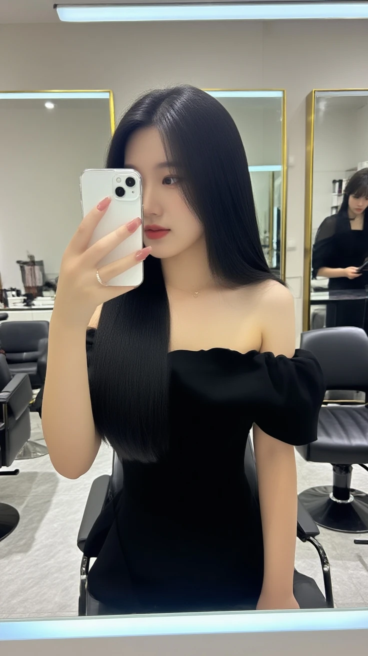 debris flies、highest quality、super fine、Understood、High resolution、8k wallpaper、perfect dynamic composition、(((Full body Esbian)))、((from below))、20 year old cute girl、detailed beautiful face、delicate and cute eyes、fine-textured skin、My cheeks turned red、(straight black hair)、take a selfie with your mobile phone、room、white background、White Room、take a selfie with your mobile phone、small bust、slender、Wearing a camisole