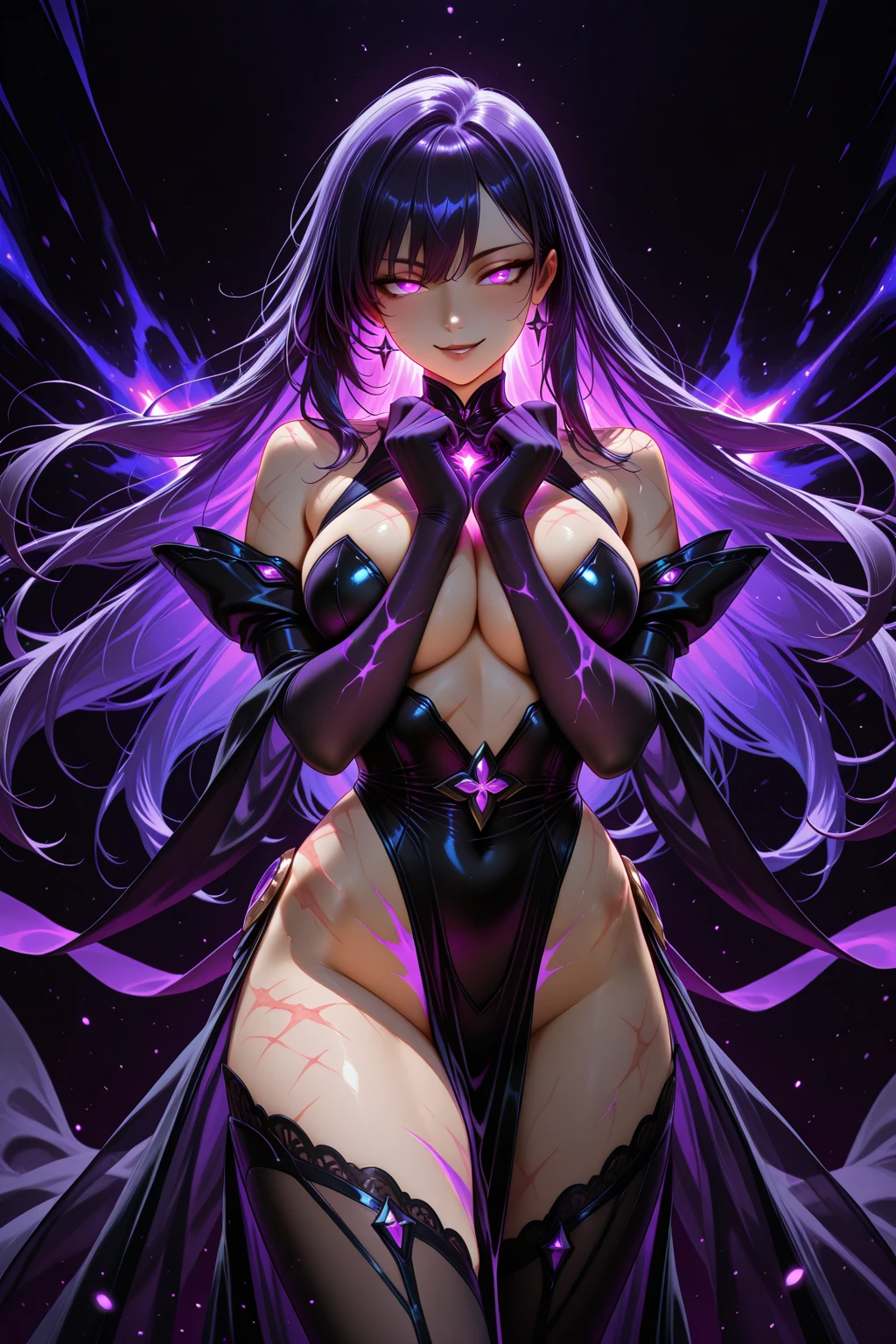 (Masterpiece、16K、(Acme)、PNG)、3D、Semi-realistic、solo、(Simple and solid background)、Whole body expression、((A beautiful woman))、Ultra-delicate and exquisite texture、sensational、Splatoon、(A perfectly proportioned and glamorous body)、Glossy, exquisite skin、(Sensual and lustful expression:1.2)、(A sensual squatting pet pose that will captivate and captivate everyone:1.0)、((Emerald green eyes)、Crow-colored hair、Tentacle hair、Black hair with purple-silver inner hair color、Long Wavy Hair、A pair of octopus-eye-shaped biosensory device parts growing on either side of the head、Slightly droopy eyes、Eyes like an octopus)、Aphrodisiac brainwashing rate 98%、Parasitic compatibility factor ∞、(The parasitic sexual predator mimic octopus, a viscous-binding organism, invades the body through the anus to become a female host, completely assimilating and assimilating it, and transforms into the ultimate female lifeform with big breasts and easy childbirth.:1.1)、Parasitic control gem nuclei are created on the back, lower back, and navel.、The parasitic symbiote transforms into a living costume.、The wearable parasitic armored dragon octopus, a collective lifeform of nanomachines, attaches itself to the ultimate lifeform, parasitizing it and corroding its spine, then uses the parasitic control gem core on its back to transform into an obscene ghost shell exoskeleton that covers the body.、 The parasitic organism, the Indachu, invades the womb of the Ultimate Lifeform through its genitals, parasitically modifying its body structure to be optimal for a sexual predator, and proceeding with erosion and assimilation, brainwashing it into becoming a lustful evil from within the womb, and causing it to become sexually aroused.、Sexy succubus tattoo、The parasitic assimilation effect transforms the limbs into those of a demon with sharp claws.、A mutation causes the tailbone to elongate, forming a devil-like tail.、The flying membrane of the Mimic Octopus grows from the parasitic control gem core on its back.、(Colored Skin:1.0)、(Sleeveless, tight-fitting, sexy tailcoat、Elbow Gloves、An aphrodisiac tentacle anal plug invades and parasitizes the anus、Sexy see-through lace lingerie、Curtain skirt、Tentacle Pelvic Curtain、stockings)、Parasitic assimilation rate 70%、Parasitic organisms take over the body: 40%%、Sexual predator arousal rate 80%、Ghost in the Shell Exoskeleton Body Coverage Rate 10%、Bio costume mimicry transformation rate: 30%、taboo、
