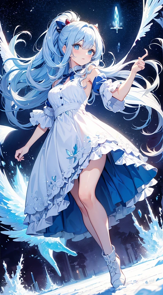 Ariana Grande  hermosos ojos detallados, Pelo largo y blanco, Ojos azul claro, Uniforme escolar, media blanca alta, Piel lustrosa,fondo pantano selva hojas grandes agua, alto contraste, ((Obra maestra, La mejor calidad)), ,More detailed 8K.motor irreal:1.4,UHD,La mejor calidad:1.4, fotorrealista:1.4, textura de la piel:1.4, obra maestra:1.8,obra-prima, mejor calidad,objeto Objeto], (detailed face features:1.3),(Ojos hermosos azules).(reina del pantano tenebroso:1.4) ,(Perfect anatomy),(bosque pantano tenebroso:1.4),(vestido corto lolita transparente plastic:1.4),(hermosos dedos detalladoostrando panties White:1.4 ),(panties White),( fondo agua realistic cristalina),(cabello largo blanco canoso:1.4),(Medias hasta los muslos white ),(fishnet:1.4)