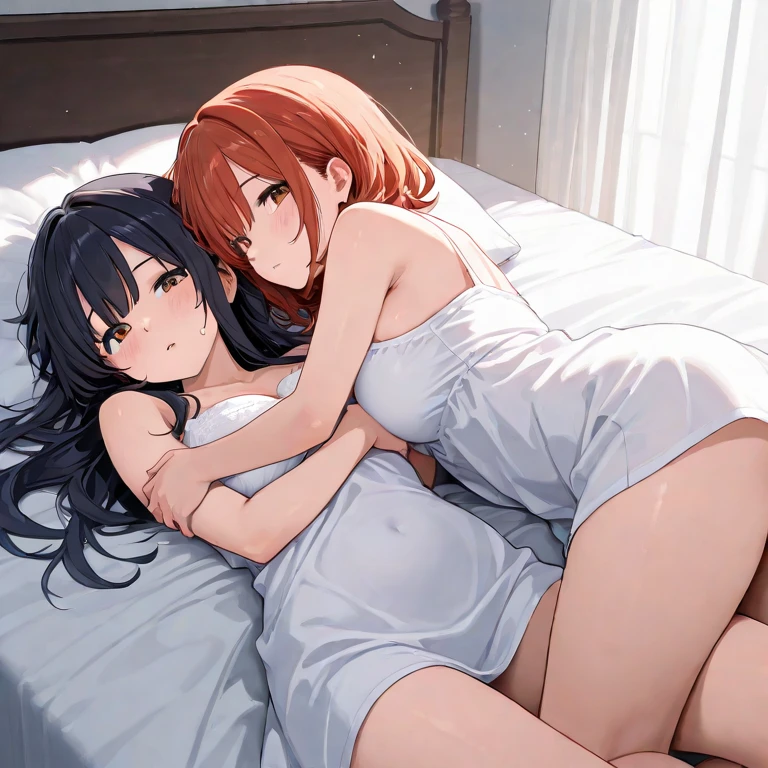 Deitado uma em cima da outra, 2 garotas, deitadas, Juntas, uma em cima , outra em baixo, cama branca, duas garotas deitadas, duas garotas deitadas uma em cima da outra, Laying on top of each other, 2 girls, lying down, Together, one on top, one on the bottom, white bed, two girls lying down, two girls lying on top of each other,