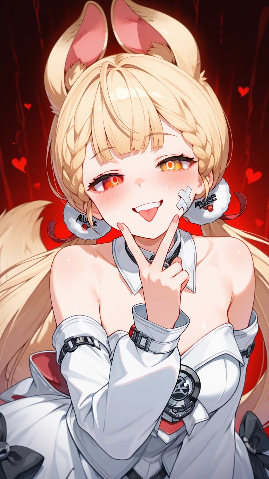 (luxurious off-shoulder kimono), female, (blonde hair), fox ears, (large breasts), (long hair), (elegant hair), blonde hair, (red eyeshadow), hourglass body, 1girl,heart-shaped pupils, fingernails, hands on own face,blonde hair,looking at viewer,(blush:1.1),choker,upper body,trembling,sweat,sweatdrop,heart,(speed lines:1.1),((heavy breathing:1.3)), love, heart, happy, smile, (in heat), heart-shaped pupils, (horny), seductive, outdoors, traditional japanese, cherry blossoms, (cleavage), very aroused, ((dark skin)), gyaru, detailed hands, detailed fingers,