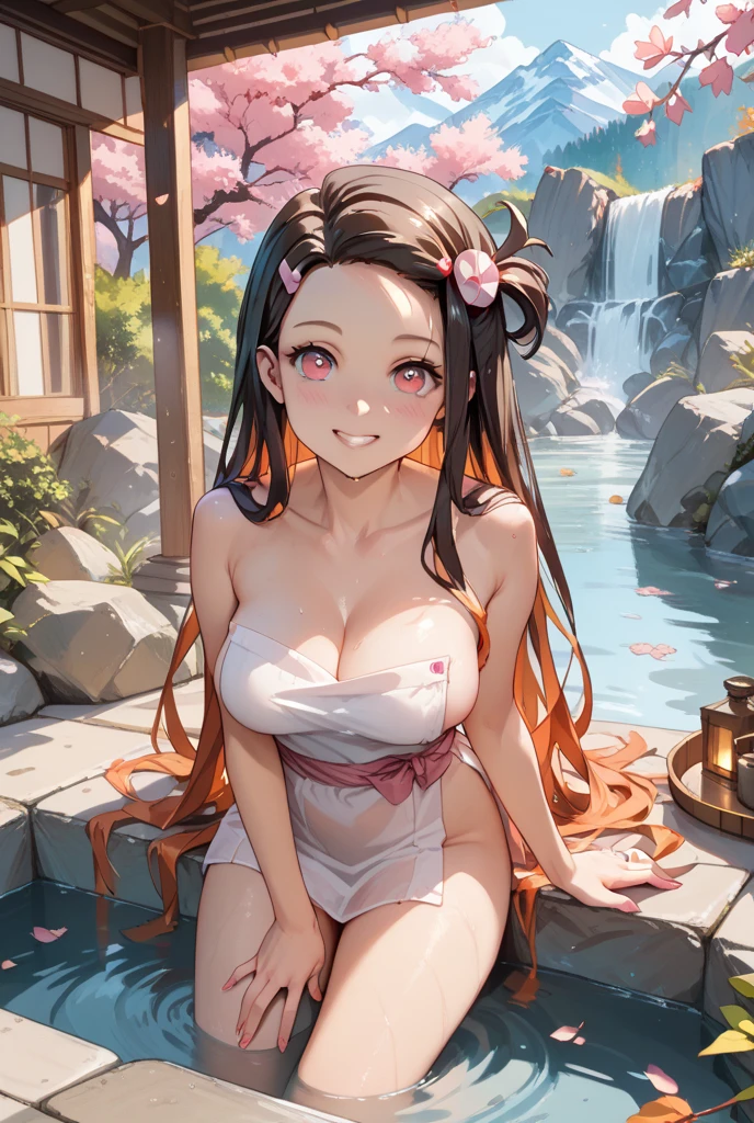 (top quality picture、masterpiece level、very high res、超A high resolution,High-quality detail)、(A 24-year-old woman with perfect and ultimate beauty.,beautiful breasts and body shape,Beautiful body,美丽的面容:1.5)、large pink,Wide variety of hairstyles,colorful and beautiful hair,Realistic textures,(((fullnude,barechested,Pubic hair is visible))),Bright smile,Mouth opens,Hair flutters under the influence of the wind,Hot Spring Ryokan,Openair Onsen,The cherry tree,Beautiful Landscapes,(The whole body,thigh visible,accurate anatomy、extremely detailed picture、Accurate images、Perfect Image 1.5)、beautiful anime woman, Beautiful Art Style, an animated character、The whole picture、Detailed picture、Defect-free images、natural soft light、beautiful image,(Best Shot 1.2)