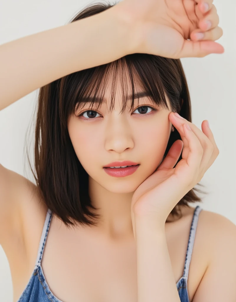 highest quality, Realistic, Perfect Human Anatomy, Very detailed, Very delicate and beautiful, Raw photo, Professional Lighting, Illumination, Depth of written boundary, Single focus, whole body, Skinny Japanese woman, 30-year-old woman, Brown Hair, Small Head, Beautiful Eyes, True Face, Realistic skin, Fine grain, White bra, White panties,Bobcut