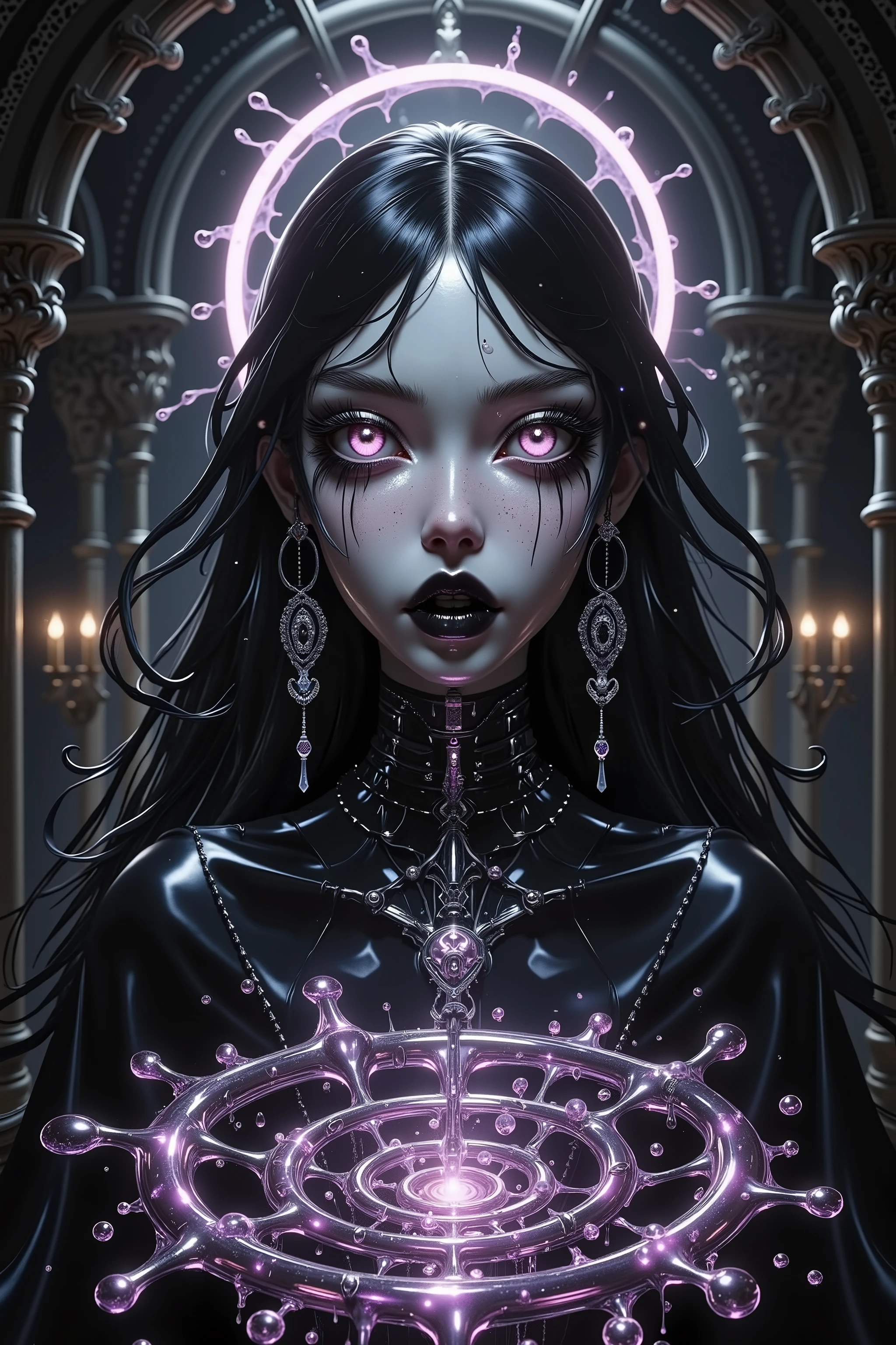 woman 30 years old, witchcraft, magician,magic clothes, where poison potions and vines abound, a woman (ruthless), short black hair (black hair), (bangs), (purple eyes), looks at you amidst a pile of bones and skulls. Indifferent look , merciless. among the skulls, dancing with a man, Angry face, dinamic poses, egoist smile,
