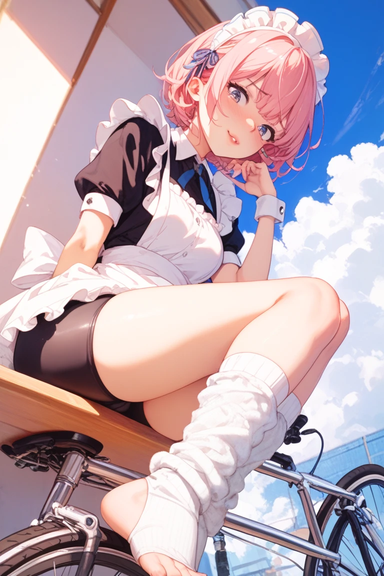 Deep green eyes,Pale pink hair,Princess cut hairstyle,Big chest,Thin waist,legs long,Half leg white silk,JK school uniform,Tall,White skin,attractive smile,4k画质,tmasterpiece,Dusk lights,Character shadows,black necktie,The feet are more detailed,,Hands are more detailed,Light blue fingernails