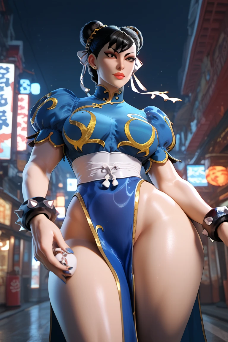 (Very detailed,Highest quality,4K,8K,16K,High resolution,masterpiece:1.5), (Perfect hands,Perfect Legs), (Realistic,photoRealistic,photo-Realistic:1.37),

One beautiful woman, Chunli, Chunli, Street Fighter, Blue Chinese Dress, stockings, 

Beautifully detailed sweat glands, Smooth skin texture, Carefully drawn, 

Outstanding proportions, Lively expressions, (Big Breasts), (Big Ass), ((Sticky with sweat)), In a sexy pose, 

Outdoor, Chinese back alley at night,  