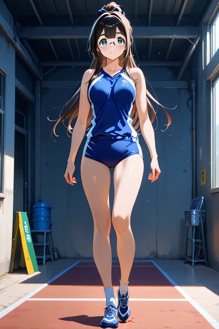Girl in school swimsuit