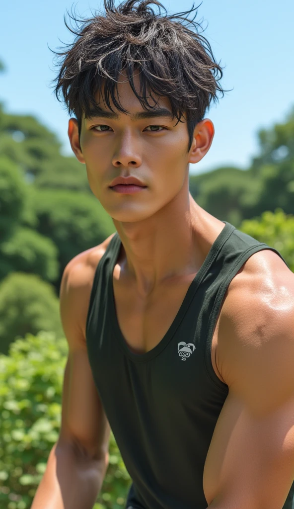 2 youth, (male) hot skin, masterpiece, best quality, most handsome men in the world, by Shen Quan, perfect body, beautiful male model, attractive man 22-27 years old aesthetic, field, on the lakeside, blue sky and white clouds, rough and handsome young shirtless man wearing only micro thong, (with raise), black knitted hat, ((open top)), (male focus), ((smooth body)), look at each other, poster effect