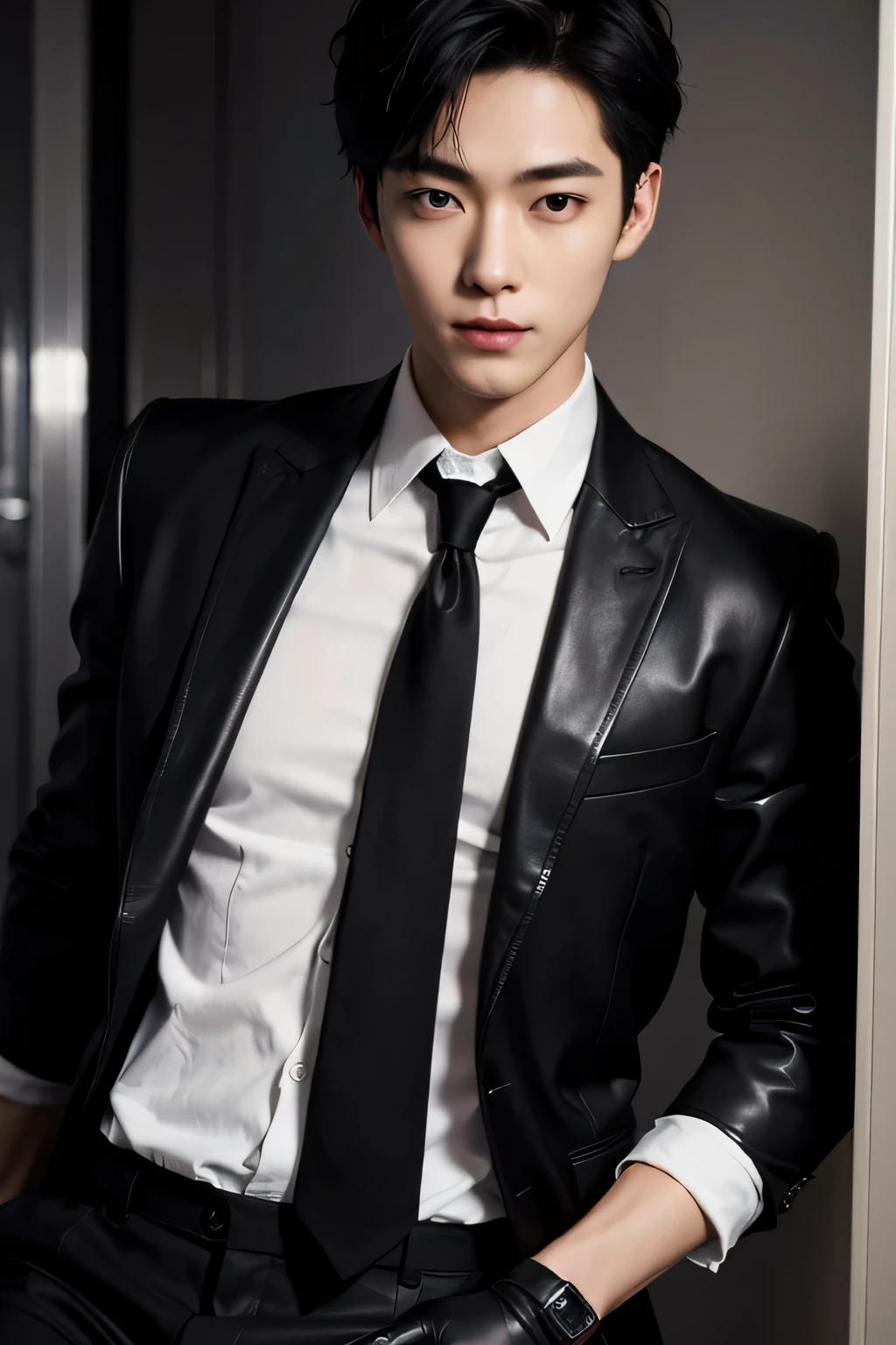 Full body,handsome face,slender、Beautiful facial features。hugging face,upper body,light blush, masterpiece, ultra quality, high resolution, 8k, intricate: 1.2), handsome, Young Korean man ,white skin, double eyelids , detailed skin,detailed teeth, ((realistic)),, ((pale skin)),(8K, RAW photo, Highest quality) ,8k, super detail, accurate, ,Best quality, super high resolution, (realistic: 1.4), handsome, good facial details, handsome young Korean maleasterpiece, ultra quality, high resolution, 8k, intricate: 1.2), (detailed face:1.2), handsome, Young Korean man ,white skin, double eyelids , detailed skin, 1boy, ((realistic)) good lighting quality, ((pale skin)),,(photorealistic, masterpiece, 8K HD, good lighting quality ,, young, latex, tight jacket, studio, mature,portrait, man, serious masterpiece, model,abs ,((4K works))、​masterpiece、（top-quality)、((high-level image quality))、(1 male），A high resolution， Sharp focus， Pixiv masterpiece， （（Complicated details））， highly detailed， natsukubaru，Multi-view upper body，naked， 1 man， shy，Pee on the legs，pissing，Urine runs down the thighs，embarressed，exhilarated， shocked，panicking，worry，A small puddle of their own urine forms around the feet，full bodyesbian，kneels on the ground，Very eager to pee，It's uncomfortable，Wet yourself，Urine discharge， Sweaty crotch，Drenched，rain，The shirt soaked，（A gesture of pleading），blue color eyes（eyes glowing）， Short gray hair，white shirt，Wear a tie，Wear a belt，Black suit trousers，perspire，look from down,smirk,