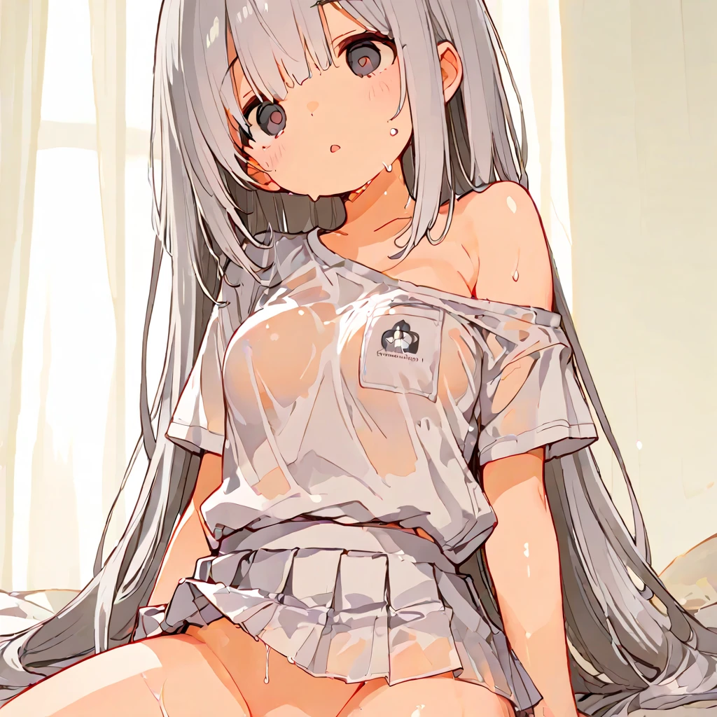 Exquisite and perfect,female student,Pure lust,Delicate and pitiful,Chu Chu pitiful,exhibitionism,Short shoulder-length white hair,Amorous and sexy eyes,White pupils,beatifull,flatchest,Small short legs,Messy clothes,The perspective is bottom-up,pantyless