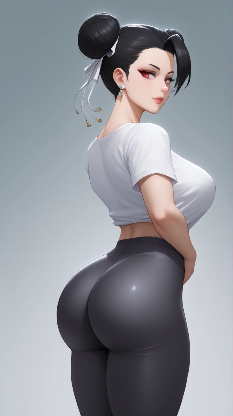 (masterpiece, best quality), 1girl, beautiful face, Videl, white shirt, bike shorts,, white shirt, bike shorts, short hair, messy hair, Backwards , Whole body, Big ass, 1girl, sola, Big ass, perfec ???????,