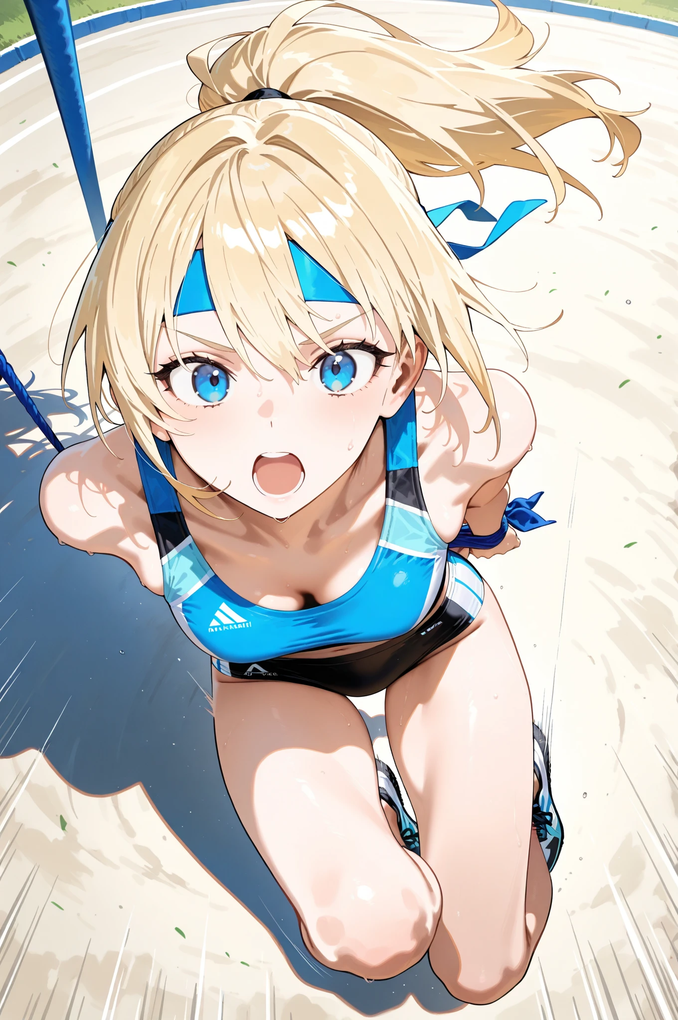 1 girl、belly button、Put your arms behind your back