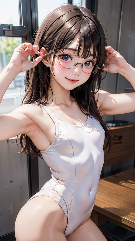 highest quality, RAW Photos, Realistic, face, Incredibly beautiful girl, cute, length Hair,ponytail,Glasses,Written boundary depth, High resolution, Super detailed, detailed, Very detaileded, extremely detaileded eye and face, Sharp pupils, Realistic students, Sharp focus, Cinema Lighting, Japanese, Short Woman, Physical build, Short arms, length, Narrow eyes, Fleeting atmosphere, 30 years old, Brown bob hair, ((thin lips)), White top and bottom underwear, masterpiece, highest quality, Detailed skin, Detailed face, fine grain, 8k, Excellent anatomy, Upper body portrait,flat breasts, small breasts, small,( small bust: 1.2), small bust, (slim, small, flat, small), thin, Delicate and sexy collarbone, One Girl, (beautiful girl, Delicate girl:1.3), (30 years old:1.3),highest quality, masterpiece, 超High resolution, (Realistic:1.4), Raw photo, One girl, Off the shoulder, Dark Inn, Deep Shadow, Modest, Cold Light, You can see the clouds of Terris, Tifa Lockhart, Pain from bondage々A funny expression, Tied up with rope, Big bunch, Hands tied, (((Legs gaping in bondage:1.3))), (((Underground torture chambers:1.3))),