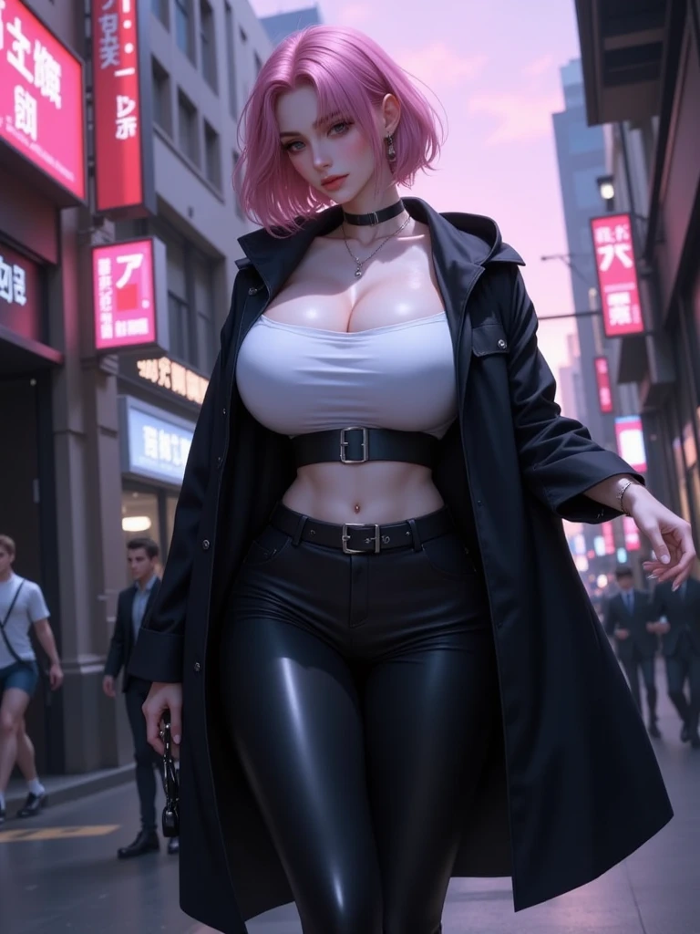 (1girl:1.3) masterpiece, highest quality, (perfect face:1.1), (high detail:1.1), dramatic, long hair, curvy, large, moon, detailed eyes, dress, thighs, navel, half dress, choker, bare shoulders, wide hips, thick thighs, lips, pelvic curtain, toned pelvis, toned hips, milky hips, navel piercings, body piercings, sandals, neck chains, castle, detailed background, art by artgerm and greg rutkowski, cinematic lighting, a closeup portrait of a playful woman, 25 yo, Ana de Armas, natural, amazing body, pronounced feminine feature, speaking, laughing, festival,  (multicolored pink hair with white tips), freckles, flirting with camera, side boob, (cameltoe:1.2), (freckles:1.2), (gold:1), (huge breasts:0.95), (Adult Film Star:1.6), (nearly naked:1.5), sheer loin cloth, thigh gap, Fox ears
