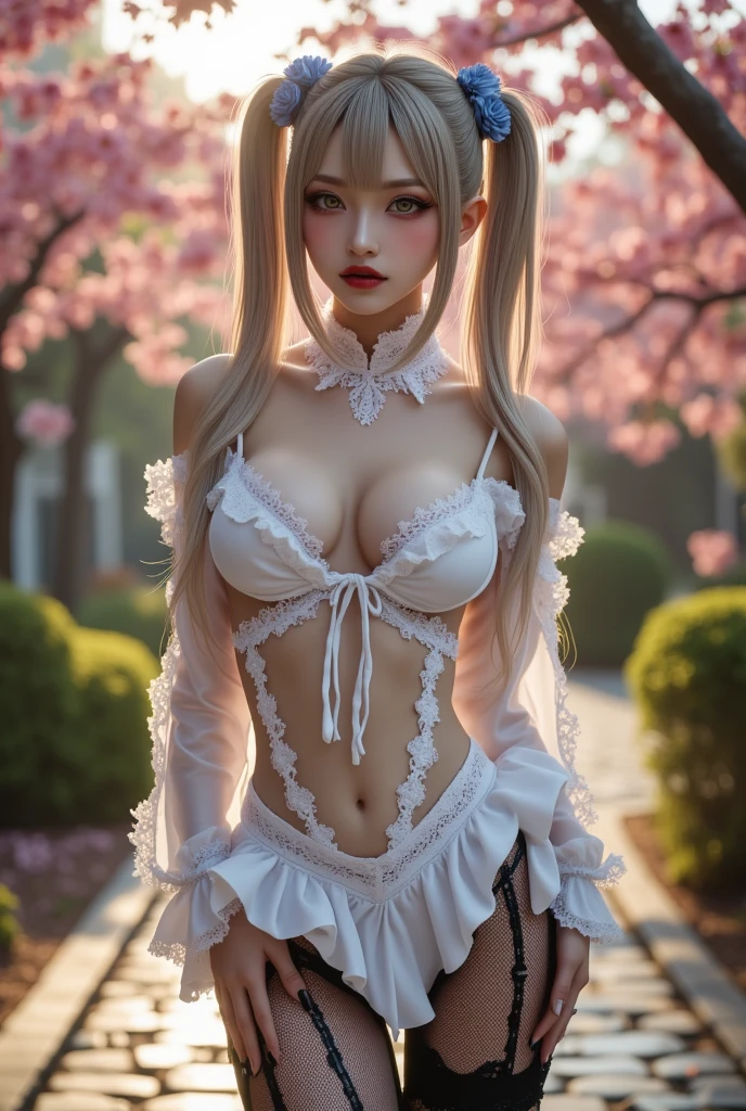 closed mouth, sash, serious, solo, (masterpiece, best quality, extremely detailed 8k, ultra hd, ultra-detailed, highly detailed, highly realistic, photo realistic:1.3), (1girl:1.5), (beautiful realistic face, extremely detailed realistic face:1.3), (high detailed realistic natural white hair, beautiful realistic hairstyle:1.3), (beautiful realistic eyes, high detailed realistic red eyes, proportional eyes, realistic pupils, high detailed pupils:1.3), (high detailed realistic natural eyebrows), (high detailed realistic lips, beautiful realistic lips, pink lipsticks:1.3), (realistic thick breasts, high proportional realistic breasts, realistic big breasts:1.4), (upper body from head to thighs, slender body:1.5), (clarity:1.1), highly detailed realistic skin, sharp focus, (no bra:1.4), lingerie, thick thighs, outdoor, (RAW, analogue, Nikon Z 14mm ultra-wide angle lens, award-winning glamour photograph, subsurface scattering, radiant light rays, high-res, detailed facial features, smooth, aesthetic, extremely detailed, (extremely detailed eyes, extremely detailed iris, extremely detailed pupils), extremely detailed hair, extremely detailed skin, extremely detailed clothes, octane render, photorealistic, realistic, post-processing, max detail, realistic shadows, roughness, natural skin texture, real life, ultra-realistic, photorealism, photography, 8k UHD, photography, hdr, elegant, stunning, beautiful, gorgeous), illustration, stencil, [(colorful explosion psychedelic paint colors:1.21)::0.2], colorful, (secret:0.9), (lingerie:1.3),