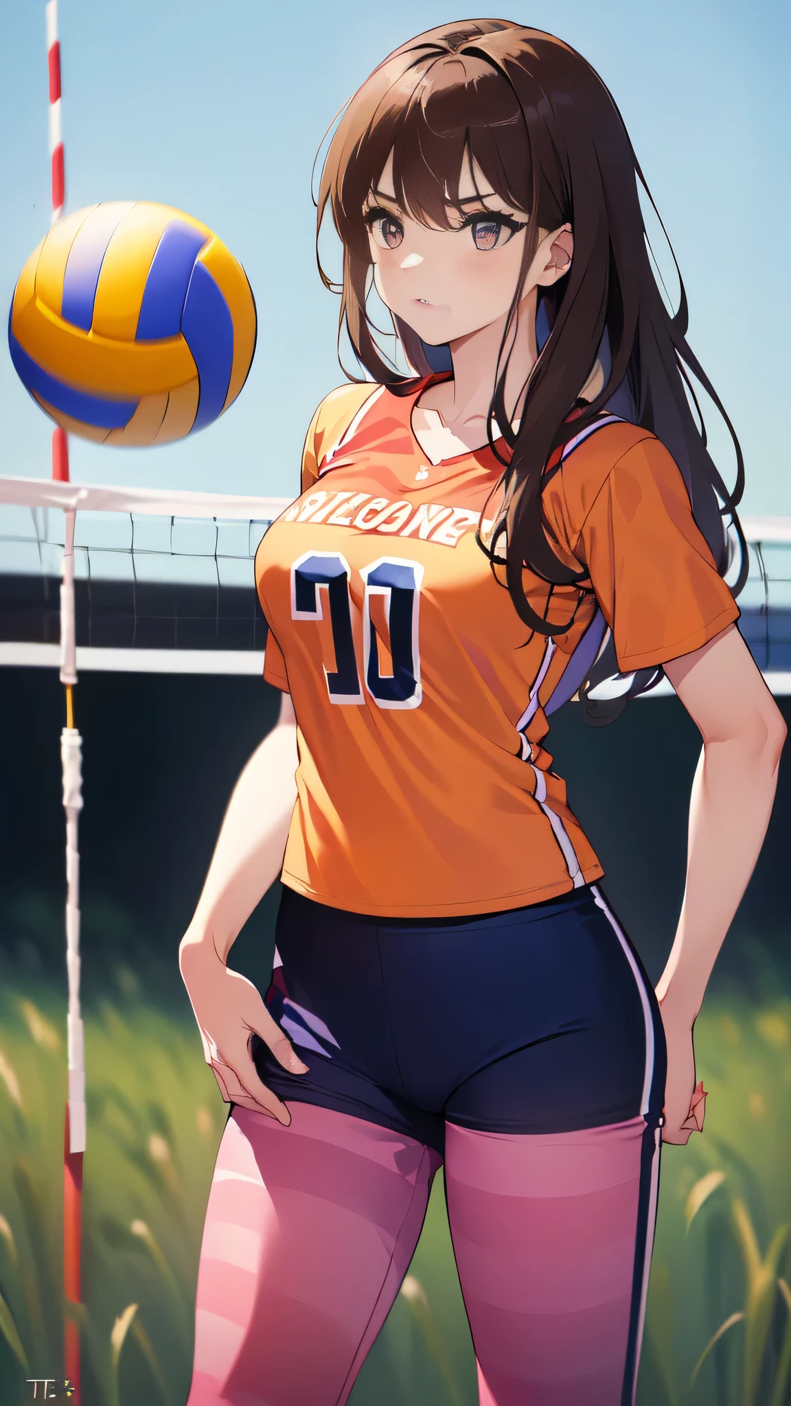 unified 8k wallpaper, anatomically correct, (((masterpiece))), (((best quality))), (((Super detailed))), (((high resolution))), ((Super exquisite illustrations)), ((ultimate cuteness)), ((perfect hands)), ((perfect hands指)), (((good ))), Detailed beautiful face, shiny hair, (((promote))), (Potbellied), (Beautiful curves), , ((Thick thighs)), (((alone))), (( smile)), (((blush))), (half open mouth), 
rest, (((sit astride the perfectly spherical shape 6-inch volleyball))), (((Across the perfect sphere 6" volleyball))), (((perfect sphere 6" volleyball fits perfectly ))), rest, (((Rub the  perfect sphere 6" volleyball against ))), 
rest, (Collared volleyball uniforms), sleeveless, ((Bruma)), ((Knee pads)), (Elbow pads), (((Sweat))), (((covered in Sweat))), ((deep breath)), 在volleyball場, indoor, light,  looking at the audience, whole body, (speak your mind)，馒头，