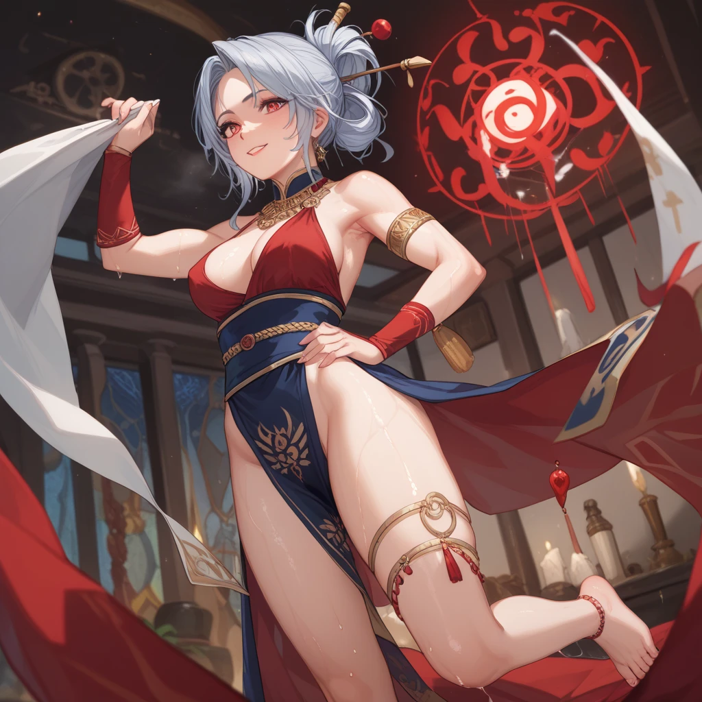 nsfw,vaginal,sex,best qualtiy，超A high resolution，1girll，female cleric，Clergy attire，adolable，（Kpop Idol），（aegyo sal：1），（Long grey hair：1），（（Red Eyes）），It looks like in front of the audience，full body Esbian，facing the front there，highly detailed exquisite fanart, great character design，anatomy correct，very detailed character，stiletto heels，Bare legs