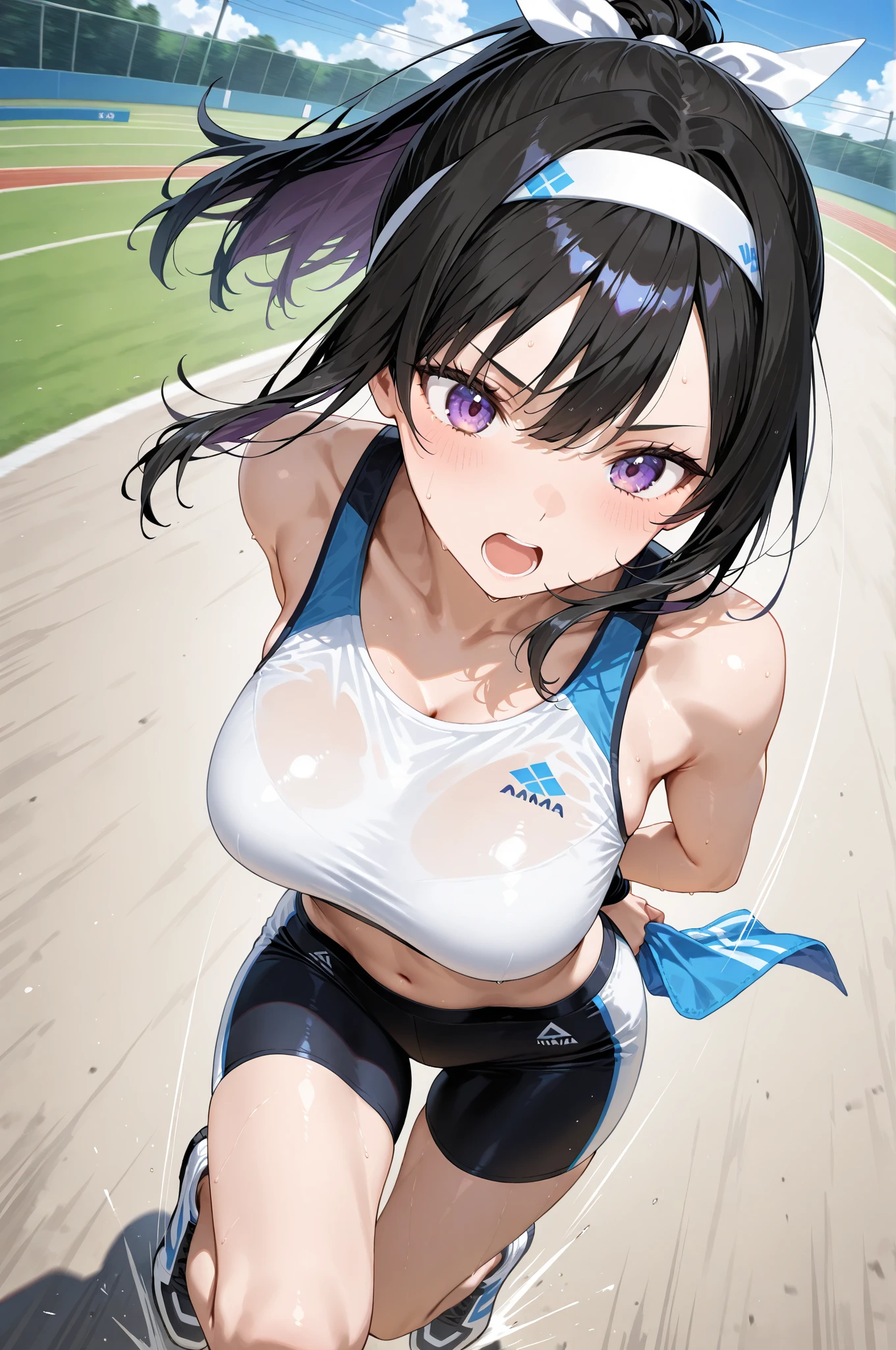 cute、Large Breasts、、G Cup、Running Wear、Random Hairstyles、Random Gravure Pose、Sweating profusely、Blushing、whole body、Sweat dripping、White skin、smile、Please execute.、Sweaty