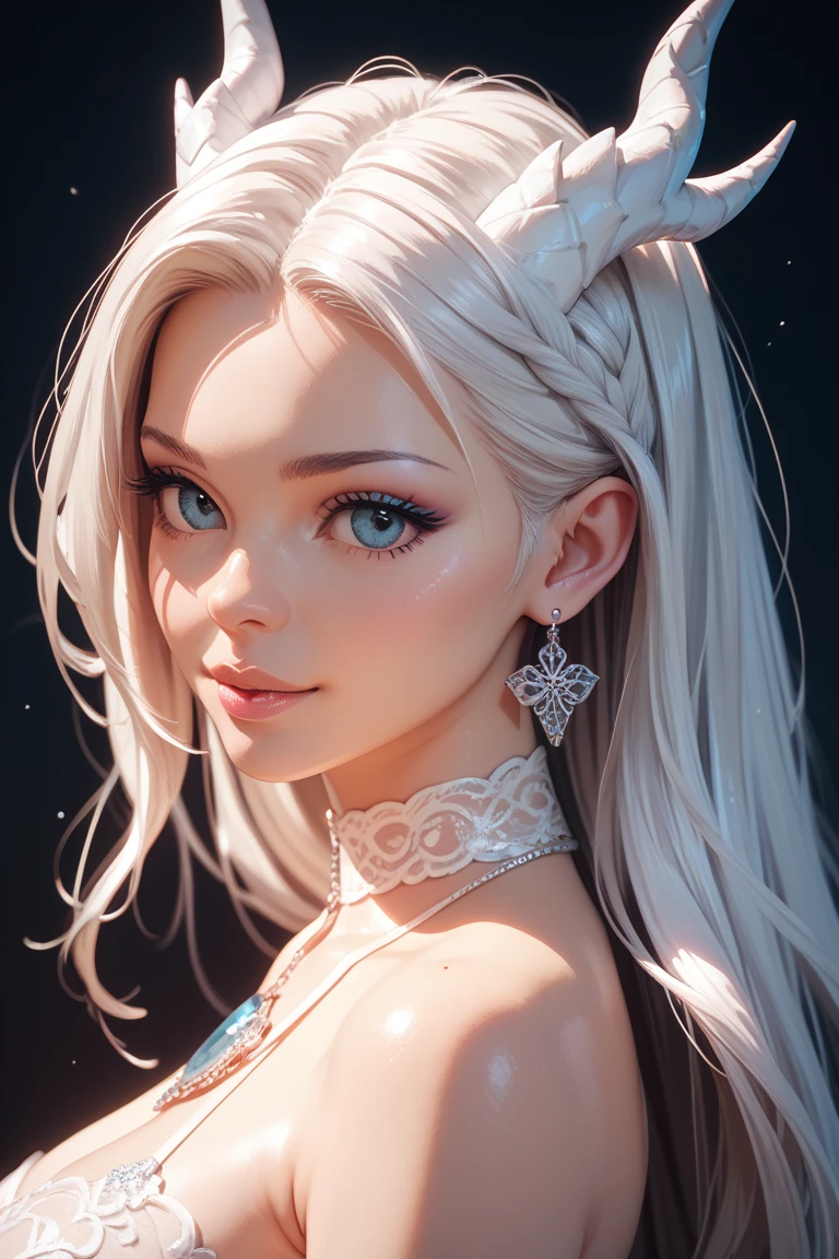 a close up of a cartoon of a woman with white hair, neoartcore and charlie bowater, :: rossdraws, rossdraws 1. 0, rossdraws portrait, charlie bowater art style, drawn in the style of artgerm, artgerm and rossdraws, digital anime illustration, detailed digital anime art, extremely detailed artgerm
