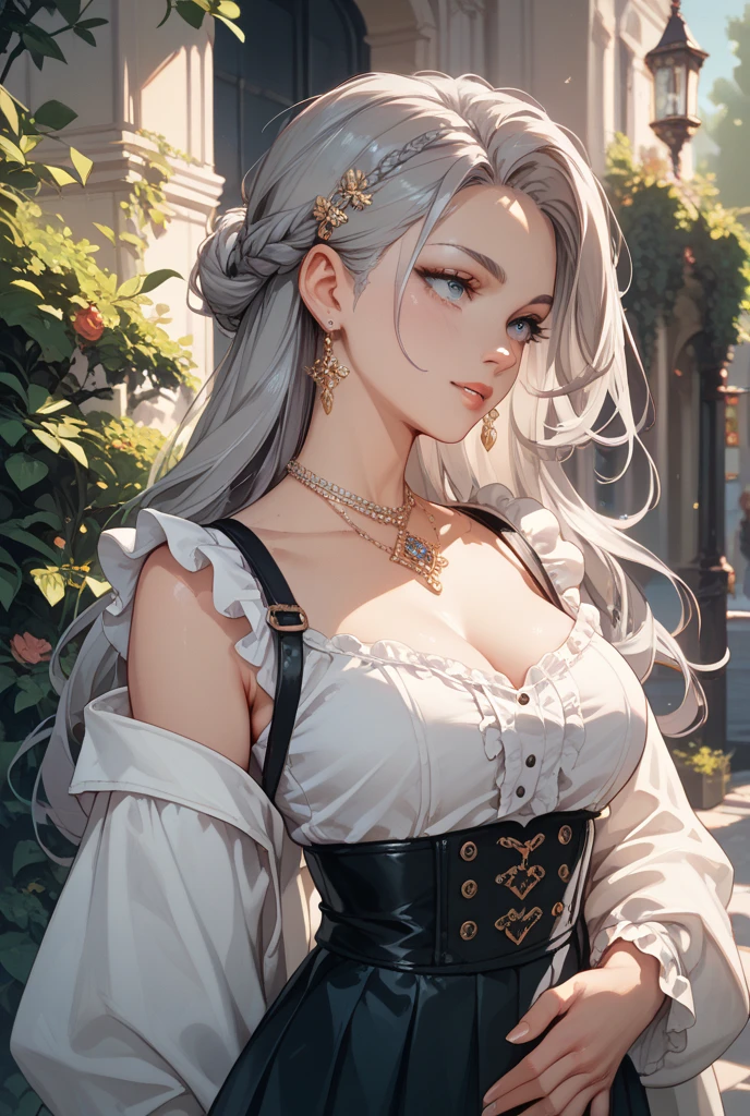 ((masterpiece)), (Highest quality))), (Character design sheet, National costume, same characters, front, ~ side, return), figure, 1 girl, whole body, Silver Hair, eyes hair, Beautiful Eyes, Princess Cut, Environmental change scene, Short skirt, Shyness, woman, girl, Are standing, Gothic Lolita, VTuber, Chartern Betarola, (simple returnground, white returnground: 1.3) ( masterpiece:1.2), (Highest quality:1.3)