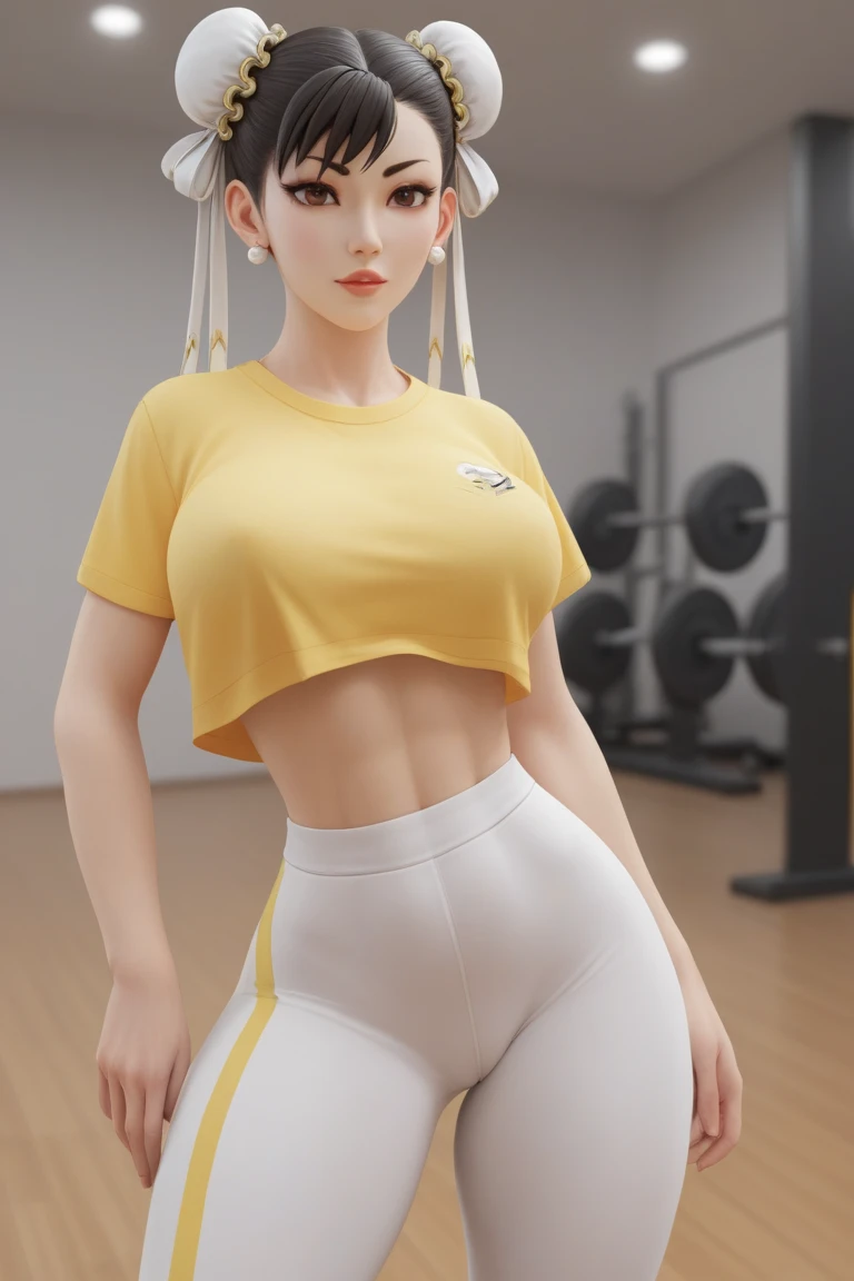 ((Best quality)), ((masterpiece)), loli, high detailed, 8k, blonde hair, 1girl, bubble butt, crop top, gym shorts, choker, petite