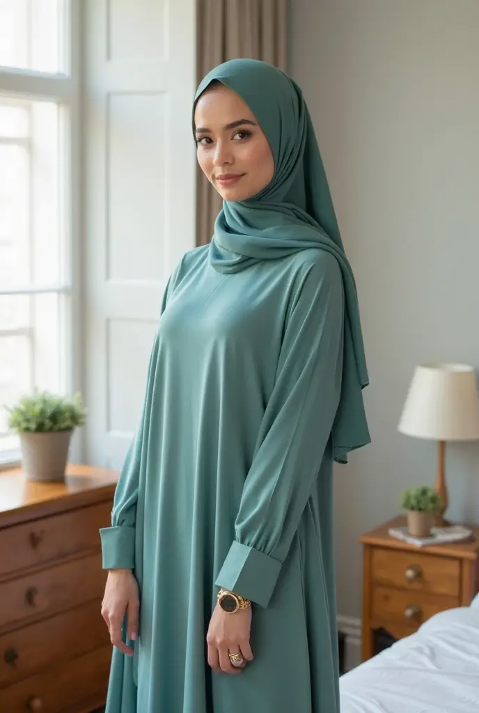 High resolution UHD, Improvement of quality, Soft lighting, Highly detailed, Very detailed on clothes, high quality clothes, Advanced Details, Sharp Focus, High resolution, Big Breasts, Breasts Covered With Hijab and Dress, Real clothes, Real Lighting, Real Colour Clothing, Same clothes, Same Clothes With Big Breasts, Big Boob Undershirt Covered, Malay Girl Wearing Niqab, Biggest  Undershirt