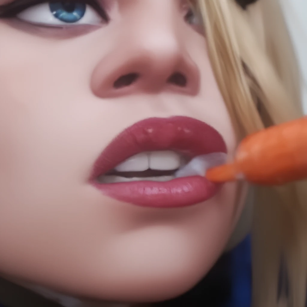 Beautiful girl, blue eyes, white niveous hair, detailed facial traits, clown dace makeup, clown dress, naked breasts, blowjob in prison cell, BLACK (afro american) male legs, BLACK male penis