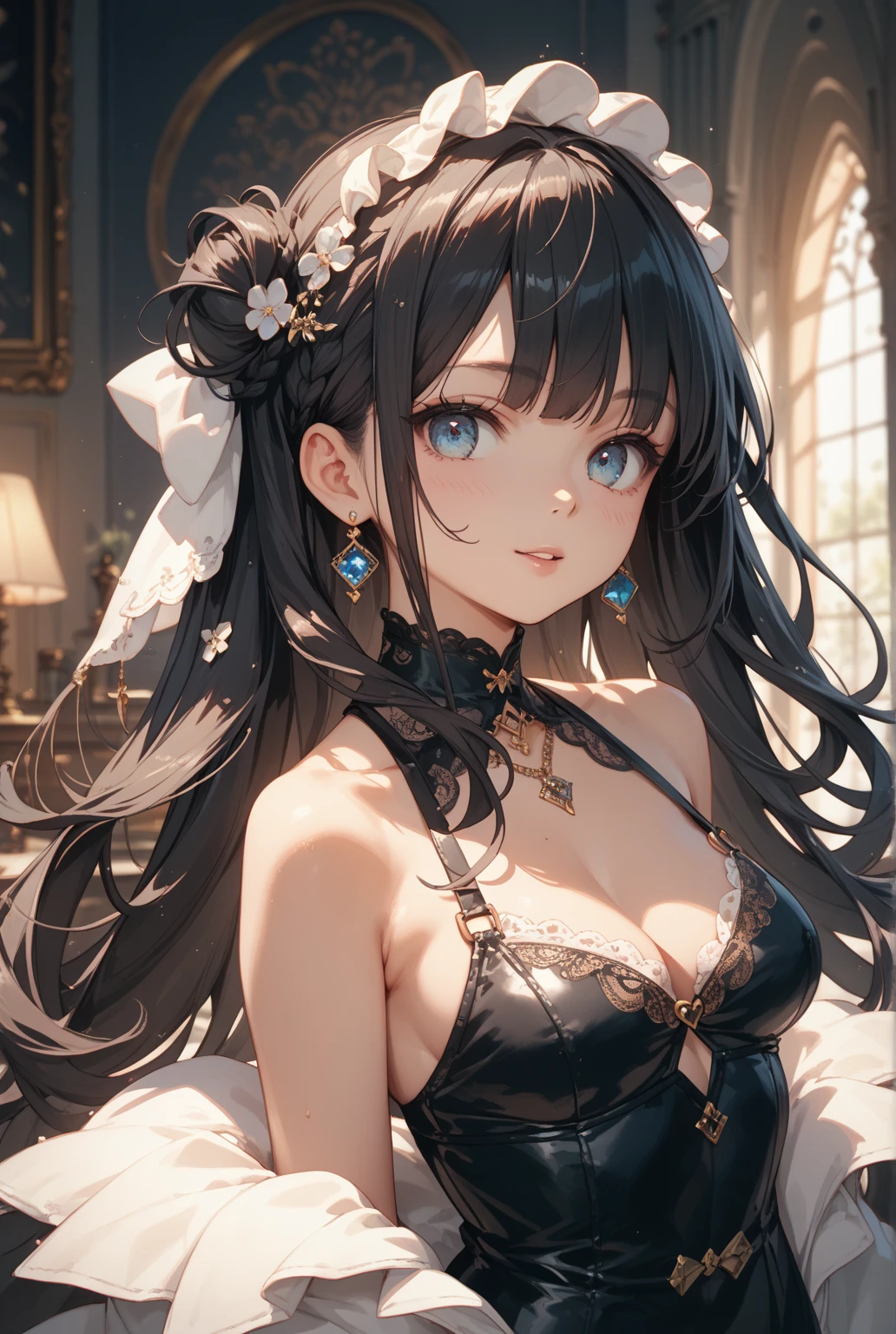 absurdres, RAW photo, extremely delicate and beautiful, masterpiece, Best Quality, ultra high resolution, 32k, hyperrealistic, ultra-detailed, delicate facial features, beautiful detailed woman, tearful mole, earring, medium breasts, full body shot, medium hair, black hair, wavy hair, Onmyoji,