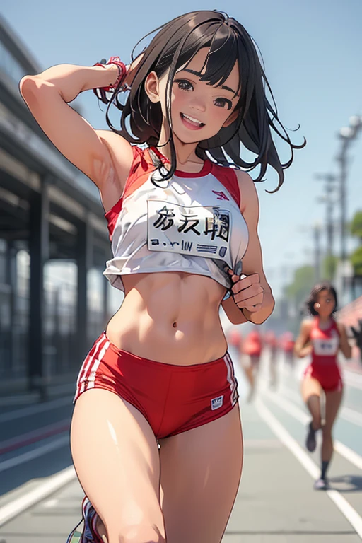Highest quality、masterpiece、Athletics、Marathon Women、During the marathon、running、With her hair fluttering、Big Breasts、slender、Very slim body、Very small buttocks、Very thin thighs、Narrow waist、Cameltoe、I can see a little bit of my nipples、Sweaty and、The inside of the body is moist
