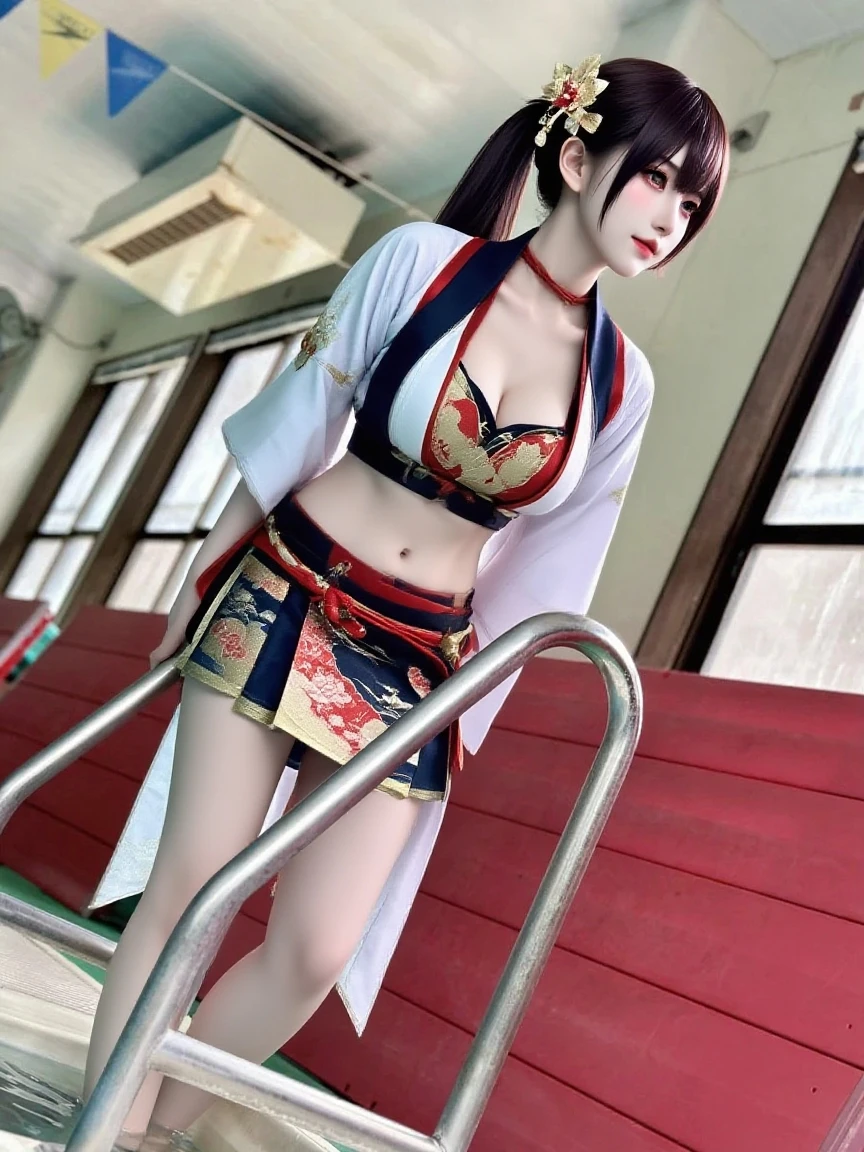 １Male Female Samurai((top-quality、8K、​masterpiece:1.3))、full body Esbian、focus clear:1.2、Excellent style:1.4、masuter piece、(Realisticity: 1.2)、(Photorealsitic:1.3)、
realisitic、realisticlying、Raw foto、hyperdetailed face（Long ponytail、cool expression）、hyper detailed background（loimu）、Ultra-detailed costumes（a miniskirt、Samurai-style clothing）、hyperdetailed body（Moderately breasts、）、super-detaild skin　、Knives 、Transparent 、Valley 、breastsout