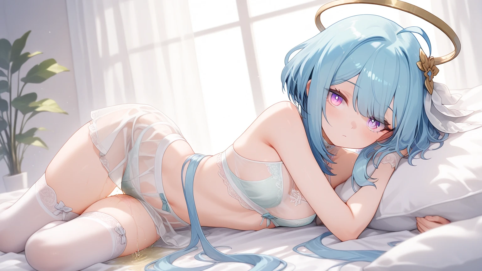 Beautiful illustrations, highest quality, pretty girl,beautiful girl、clear face、 Half-Japanese girl、pastel colour 、blush、Perfect hands、Thighs、(Perfect Face:1.1), smile、naked、全naked