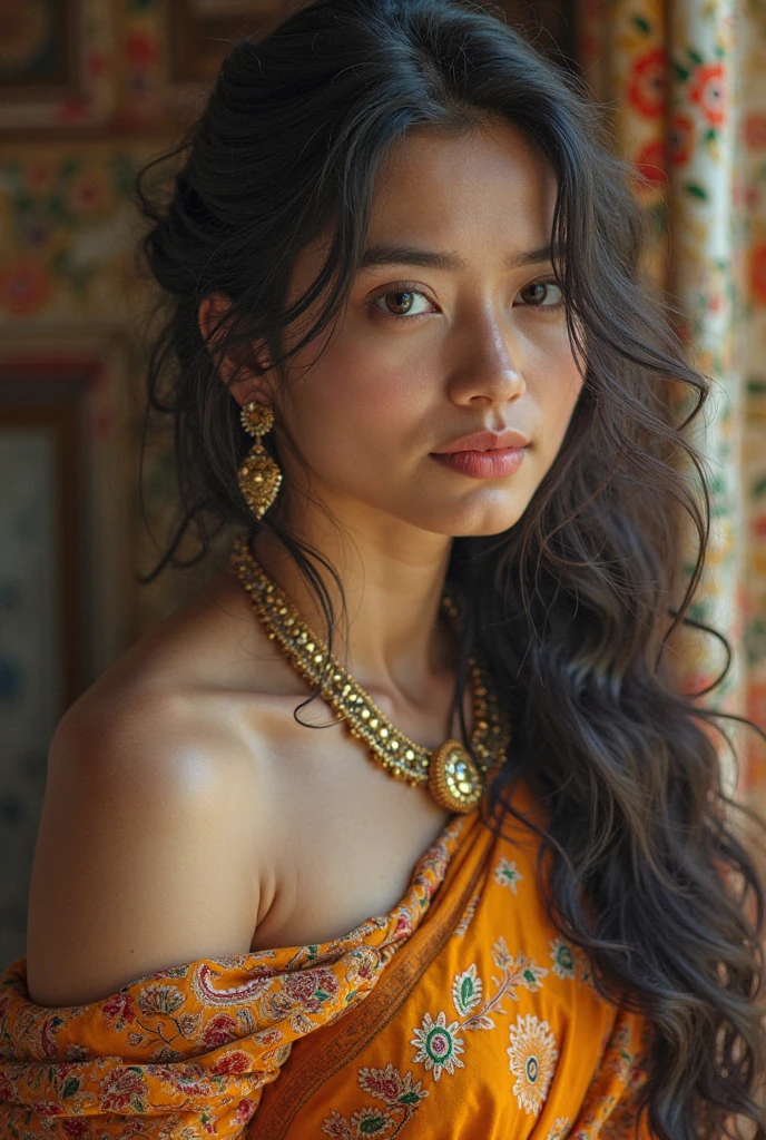 a beautiful young woman with long flowing hair, detailed elegant face, captivating eyes, lovely lips, wearing a gorgeous flowing dress, standing in a lush, vibrant garden with blooming flowers, sunlight filtering through the leaves, (best quality,4k,8k,highres,masterpiece:1.2),ultra-detailed,(realistic,photorealistic,photo-realistic:1.37),intricate details,cinematic lighting,warm color tones,stunning portrait