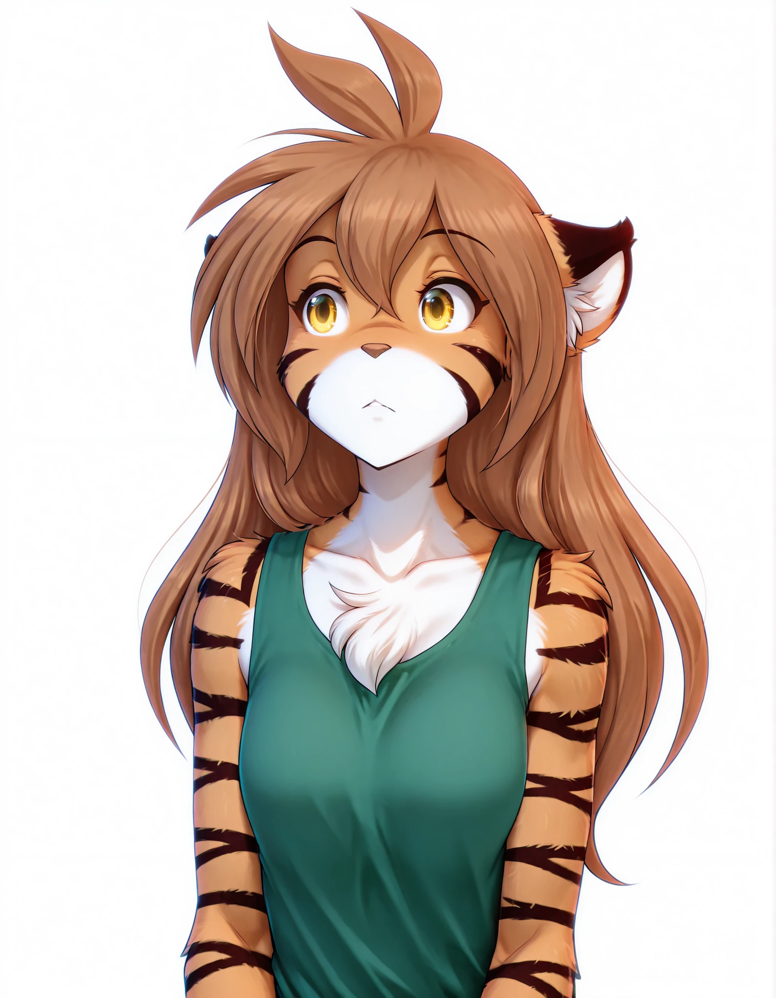 MMD,3D,, masterpiece, best quality, very aesthetic, 1girl,, furry, solo, flora-twokinds, flora_twokinds,, tiger, striped fur, keidran, yellow eyes, anthro,, green shirt