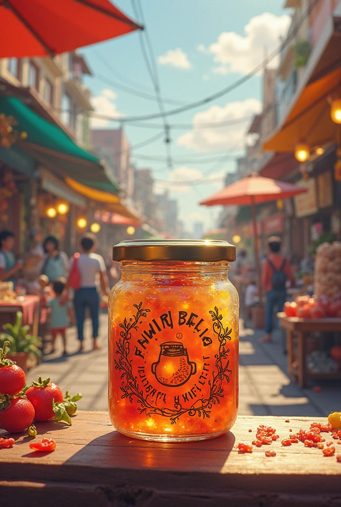 A night market full of tents selling Halloween trinkets, strange foods and spooky games, surrounded by orange decorative lights