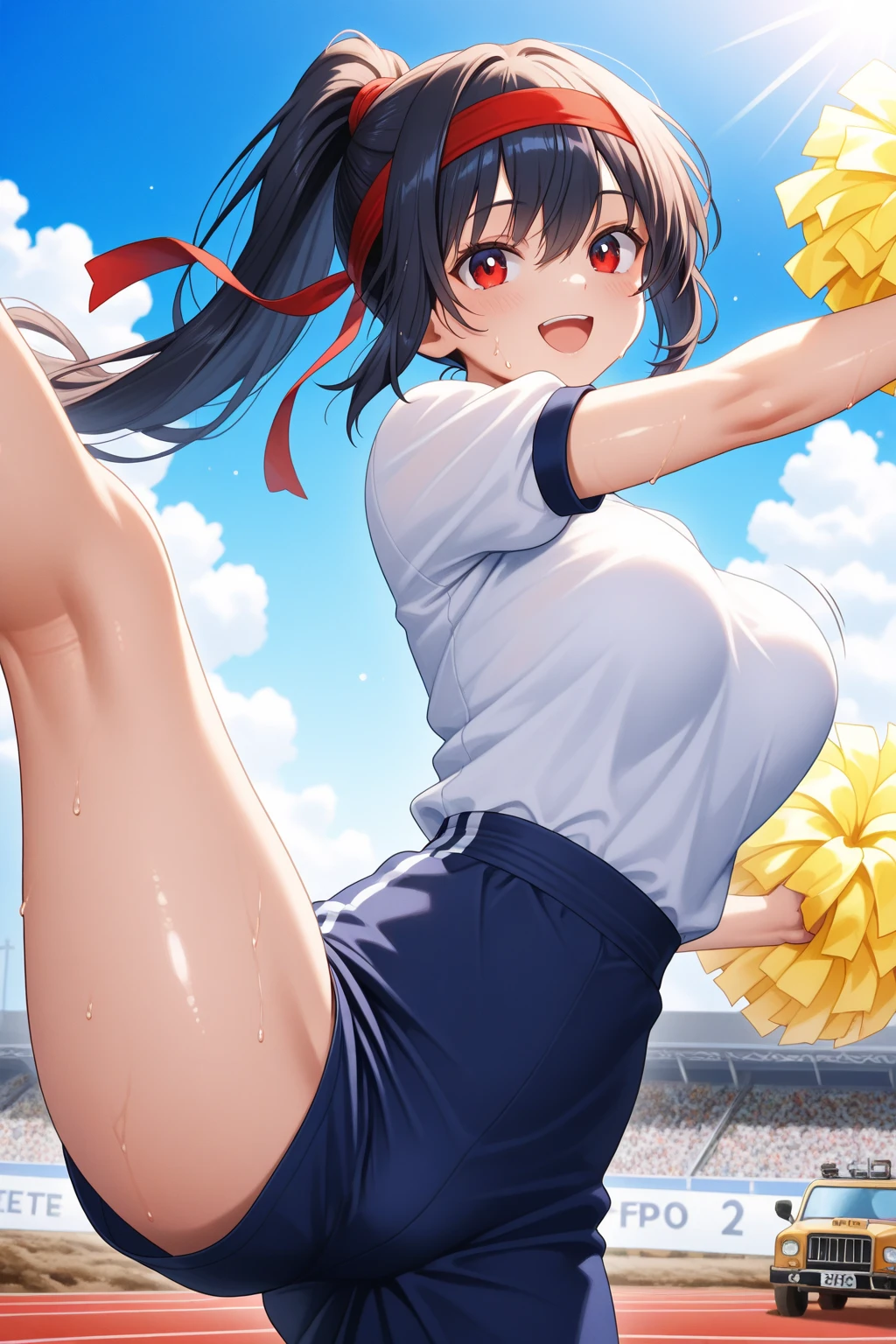 nsfw:1.5,(((Perfect Anatomy, Anatomically correct, Very detailedな肌))), 1 girl, Japanese, high School girl, Shiny skin, Observe the audience, ((Back view, From below)), Beautiful Hair, Beautiful Face, Beautiful details, (short hair:1.1, Bobcut:1.2), Dark blonde hair:1, blue eyes, Baby Face, Mole under the eye, Beautiful clavicle, Beautiful body, Beautiful breasts, Big Breasts:0.5, Beautiful thighs, Beautiful legs, Camel Toe, (((Blue Sleeveless Cheerleader:1.2))), ((Thigh-high boots)), Removable sleeve, Captivating thighs, ((Embarrassing, Scared, sad, tears, cry, Half-open mouth)), Are standing, (((Leaning forward), Take off, Raise one leg, The skirt is rolling up、Strong winds)), (Beautiful views), summer, School, locker room, 8k, highest quality, Masterpiece​:1.2, Very detailed), (Realistic), Beautiful illustrations, Natural light, whole body,Full-fledged pants、Bare pants、Fuck from behind