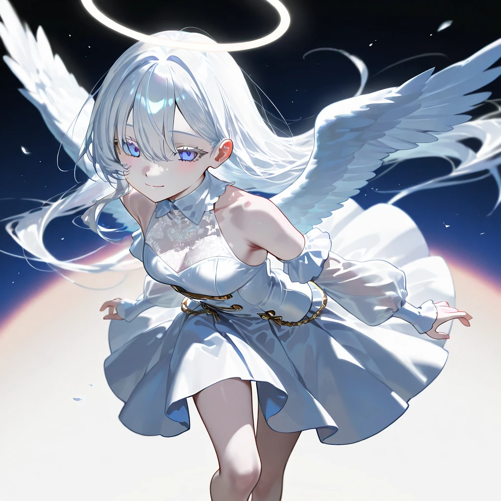 One person, Open your mouth, Shortcuts, Angel,Character portrait,whole body,accurate, Silver Hair, chest, Stars in the Sky, through,