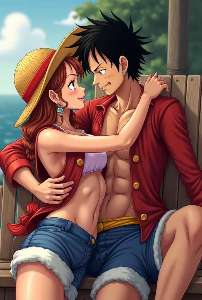 Trafalgar law from one piece is tickling a girl stomach