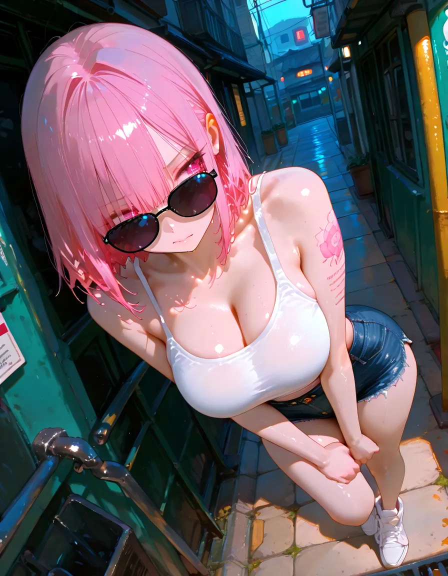High precision, realistic, realistic blue sky, realistic pool, super_sonico, alone, too big big, big ass, plump thighs, pink micro bikini, wet skin, wet crotch, smile, drooping eyes, big red eyes, light pink hair, white skin, bright sunlight, open legs pose, wet crotch, bitten crotch, nipple enhancement, crotch enhancement, sheer --auto --s2