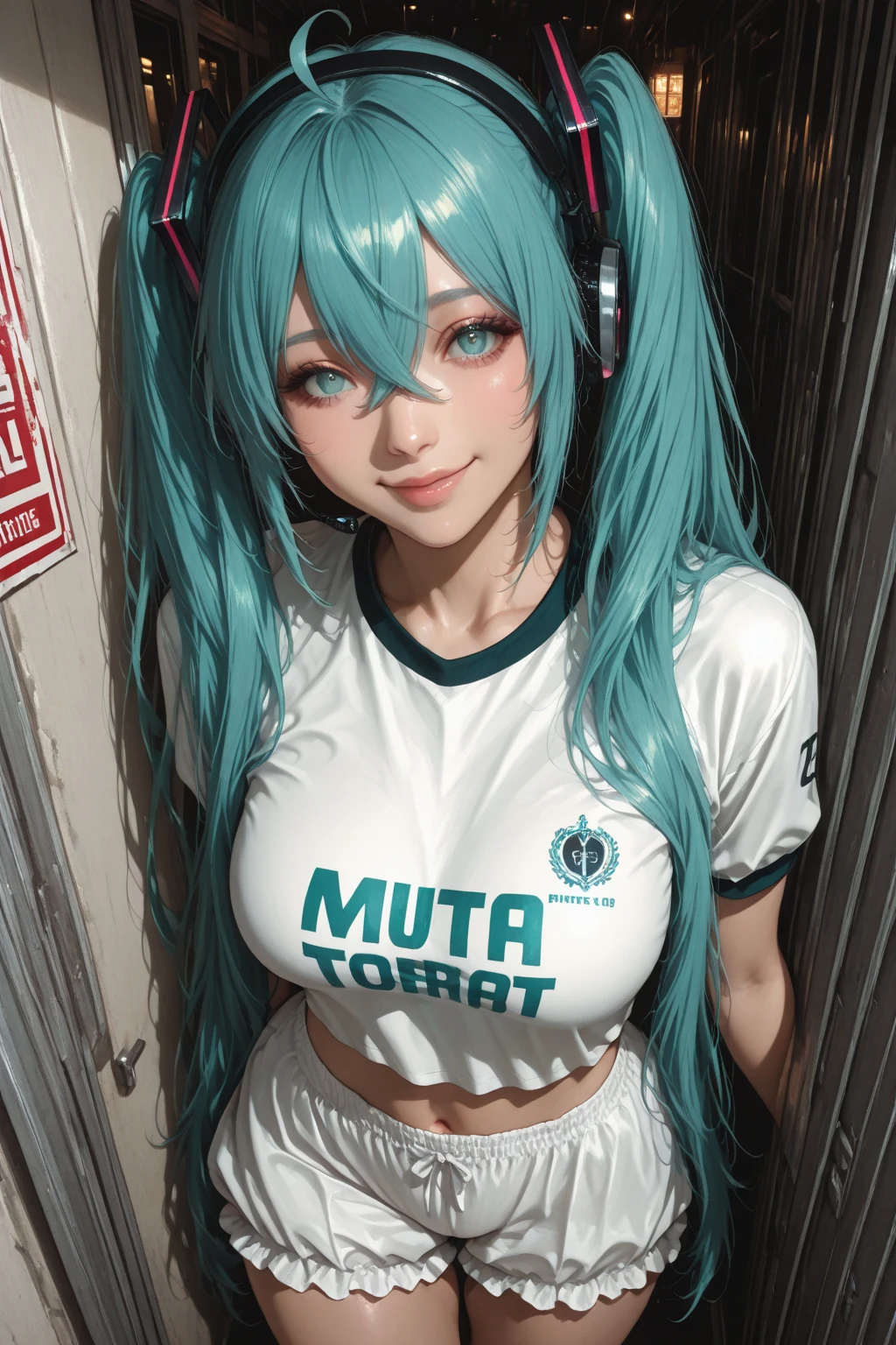 Mujer, grandes pechos(((ropa de mucama)))), (((grande)))), ojos borrachos, Hatsune Miku, hot, inocent, lenceria