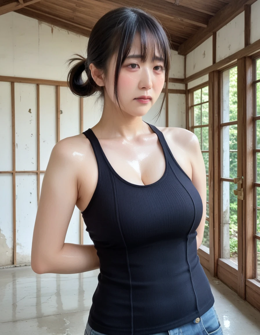 nsfw,((Completely naked))、Completely naked、1 Girl, alone, Japanese girl, Junior high school classroom、(Highest quality, Realistic, High resolution, 8K, Very detailed, Detailed face, Shiny skin), Japanese , Black Hair, shabby bangs, ponytail,Gazing into the distance,Young Face、thin、Slim figure、thin、short、 system、((Sweat a lot))、素敵なThighs、Sit on a chair、Shooting from below、Emphasis on the crotch、profile、Show me your teeth、Low Angle、Dutch Angle、ceiling、belly button、Thighs、With legs apart、Photographed from the front、The best smile、