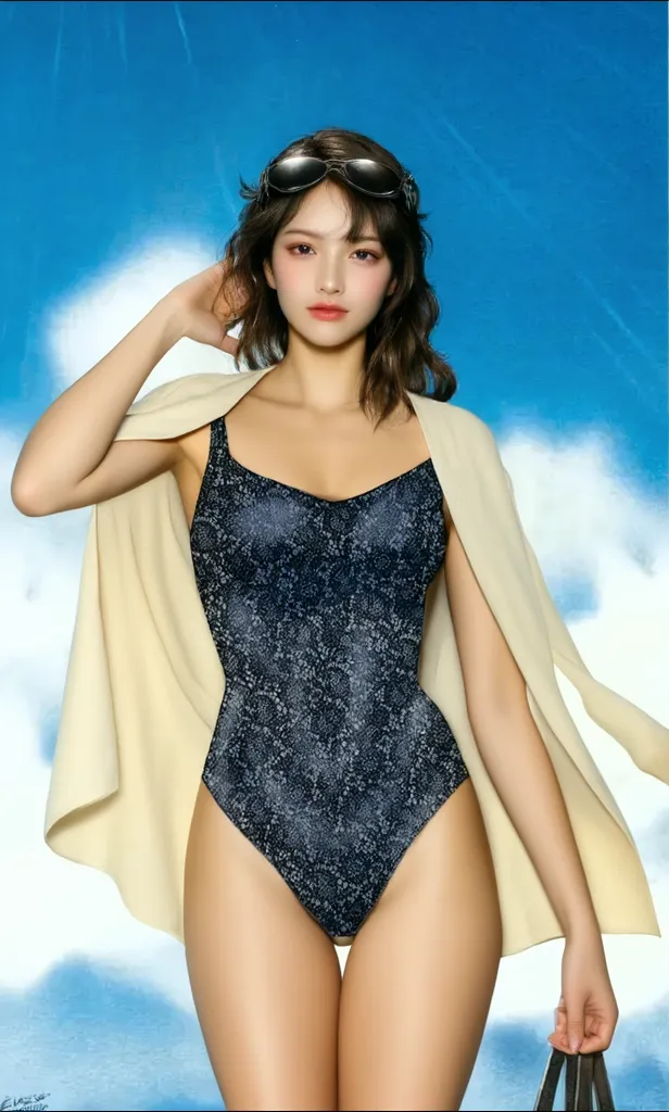 4K resolution, 8K resolution, beautiful, Highest quality, Absolutely wonderful, Very detailed, Ultra-high resolution, masterpiece, RAW Photos, Realistic, Depth of written boundary, Cinematic Light,
One elegant mature woman,
Long black hair, 精巧なディテールのbeautiful顔, A calm and loving face,
Transparent white skin, Very sensitive skin,
Great proportions, Glamorous Body, Anatomically correct body, Shapely large breasts, Shapely ass, Firm thighs,
High leg swimsuit, Summery design, Beautifully detailed pattern, Detailed cloth texture,
Night sky background, Dark sandy beach at night,
((Low angle shot:1.5)), ((Perspective from the bottom:1.5)),