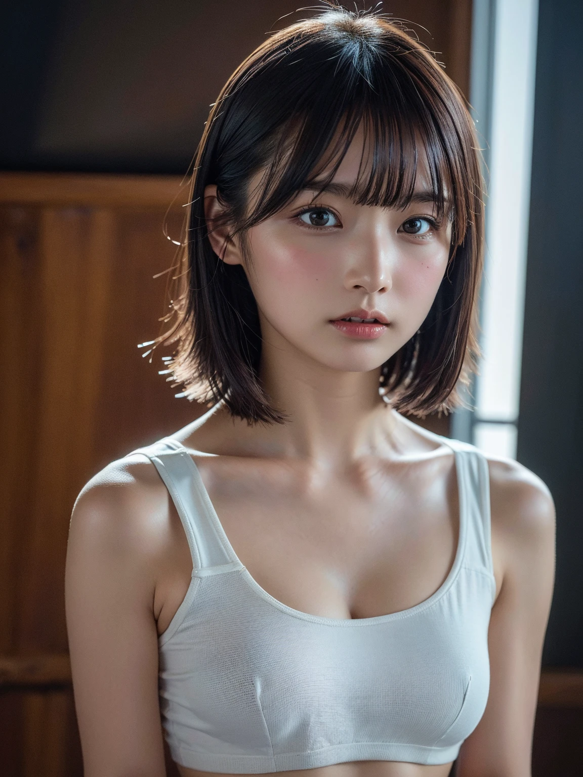 8k, Ultra-high resolution, Highest quality, masterpiece, 三分割法によるphotograph,Surreal, photograph, 1 Girl, (16 years old:1.3), pretty girl, Cute Face, Beautiful eyes in every detail, 細かくdetailedに,masterpiece,One Girl:1.2,Japan Female Teachers,full body,furious,Black short hair,Bob with bangs, (Military clothing:1.3),Pencil Skirt,Muddy Face,Sharp contours,Looking down, (Dirty Face:1.3),battlefield, Light from above, Low contrast, (Side view),, Perfect and beautiful face ,完璧でCute Face, Skin with attention to detail, Perfect limbs、Narrow waist,Looking at the audience,(((Ideal body type))),A cup small breasts :2,Portraiture:2,Perfect Anatomy,鮮明なdetailed,detailed,Surreal,Light and shadow,darkness