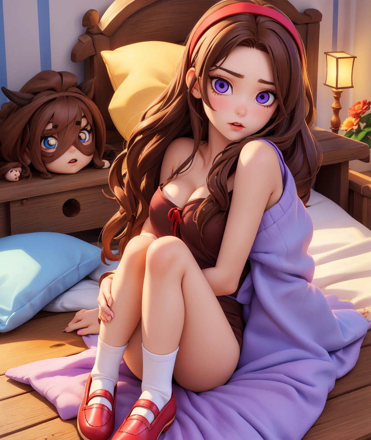 49
(((chibi 3d))),Cute and beautiful chibi anime,((( Half Bra, Control slip, French Sleeve Blouse))), Rugged snowy mountains, skiing,Happy smile.