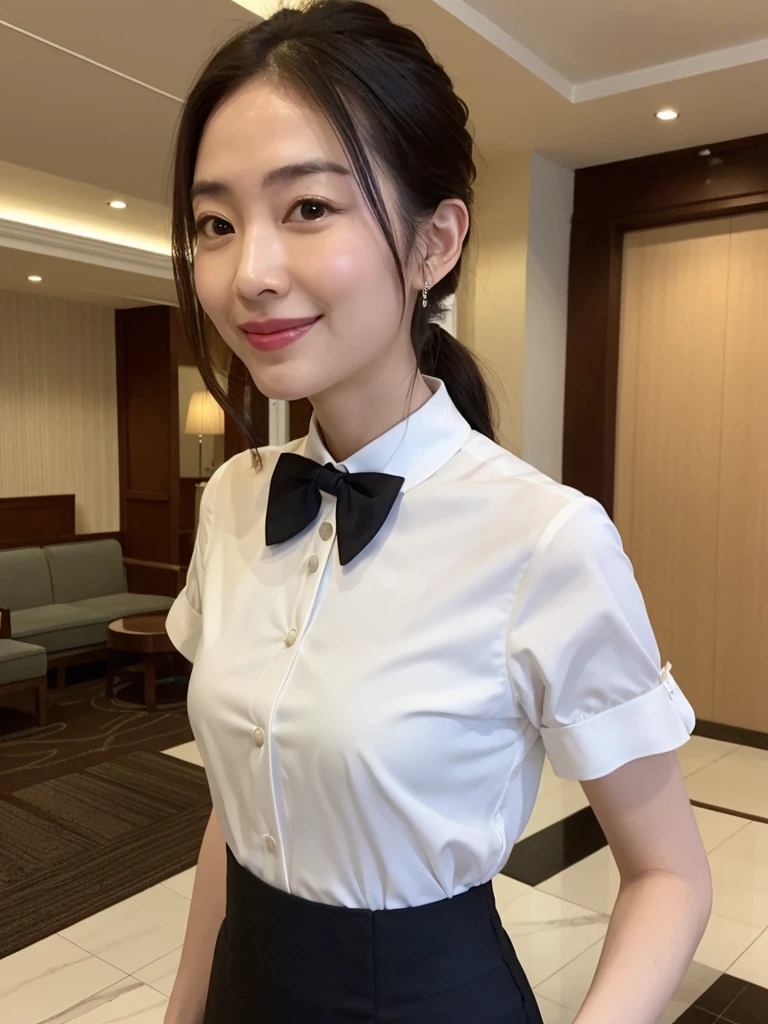 8K, Top Quality, Masterpiece: 1.2), Super Detail, 1 Girl, Cute, Independent, Beautiful Details Sky, More Cafe, Sitting, Date, (Red of the Nose), Smile, Small Beautiful Details Eyes, (Collar Shirt: 1.1), Mini Skirt, Short Hair, Bu, Flowing Hair, Full Body, Cross Your Legs, Normal Breasts, White Panties