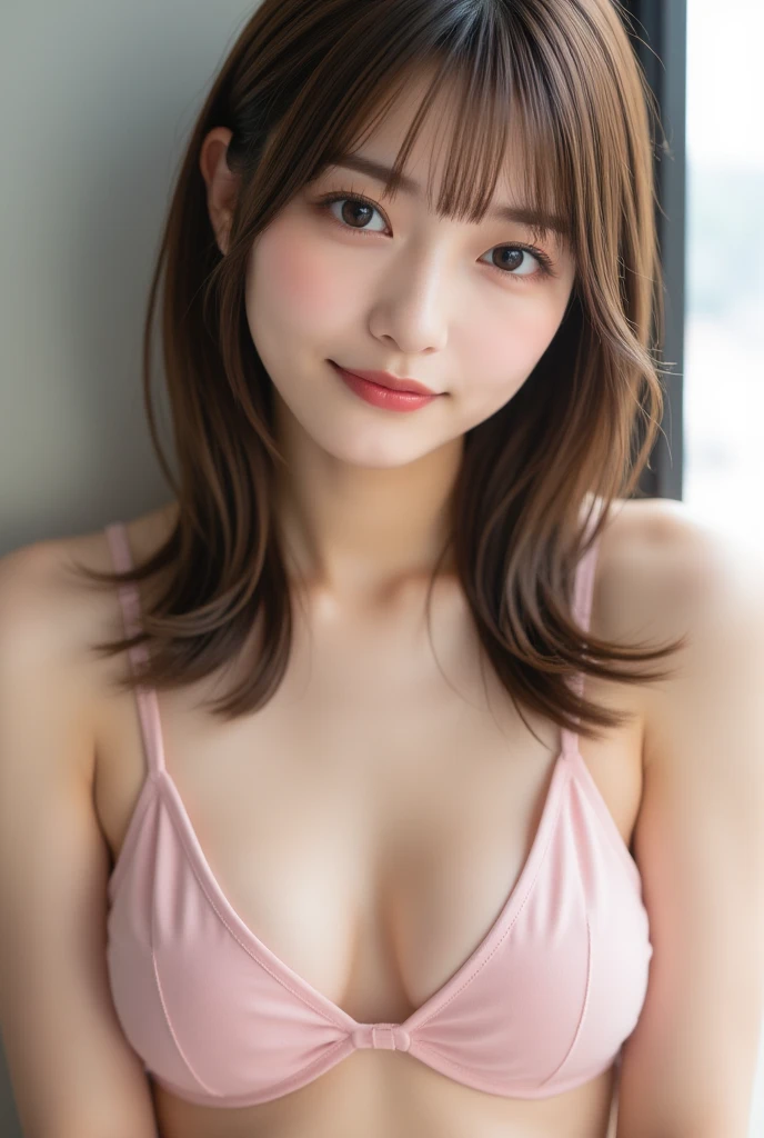 Tabletop, highest quality, figure, Very detailed, In detail, High resolution, 8k wallpaper, Perfect dynamic composition, Beautiful fine details,Wavy long hair,Small breasts、Natural color lip, Bold sexy pose,smile,Late night office、20-year-old girl、Very beautiful face、Subjects striking sexy poses for the camera,Sculpture model pose、Loose camisole